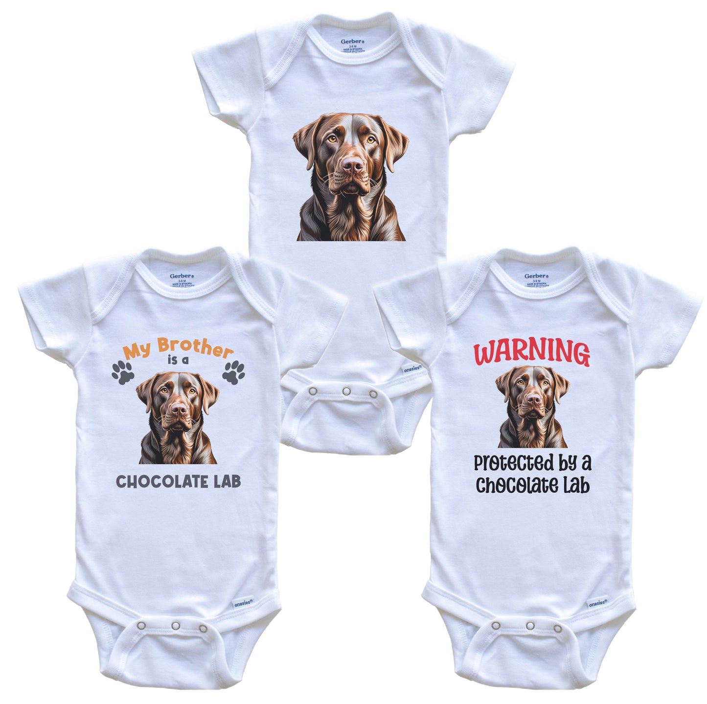 Brother is a Chocolate Lab Funny Dog Breed Baby Bodysuit Bundle (3 Piece Set)