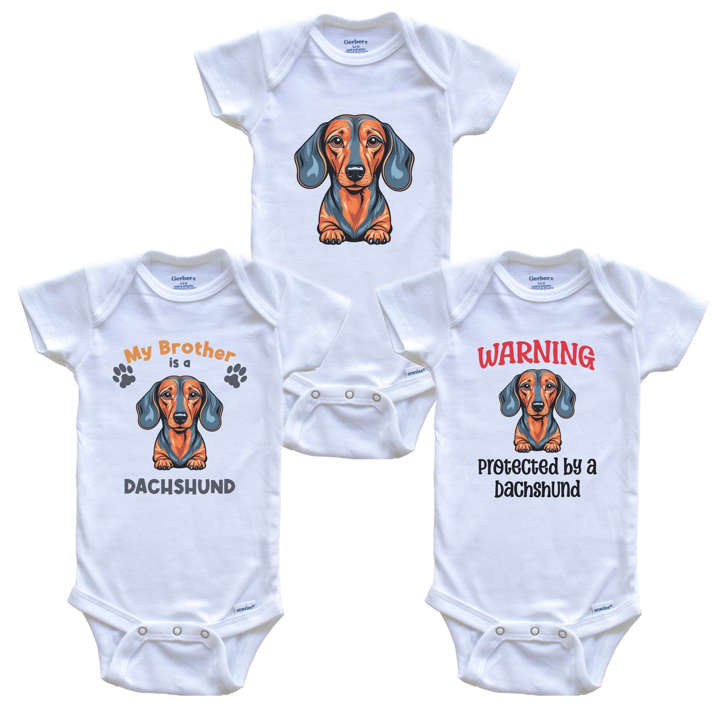 Brother is a Dachshund Funny Dog Breed Baby Bodysuit Bundle (3 Piece Set)