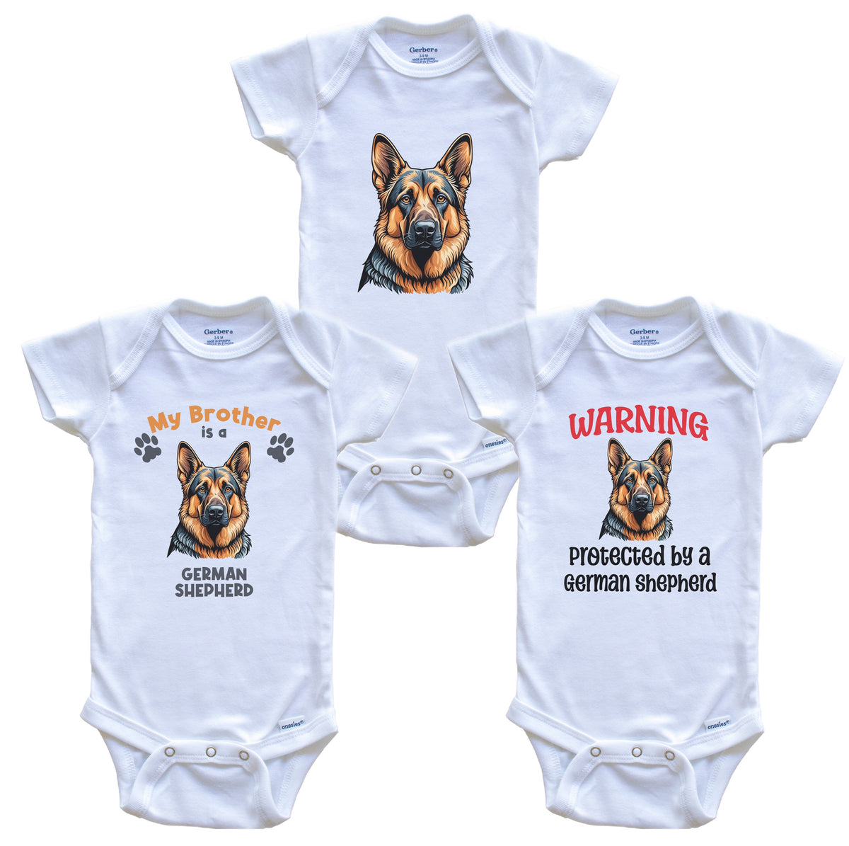 Brother is a German Shepherd Funny Dog Breed Baby Bodysuit Bundle (3 Piece Set)