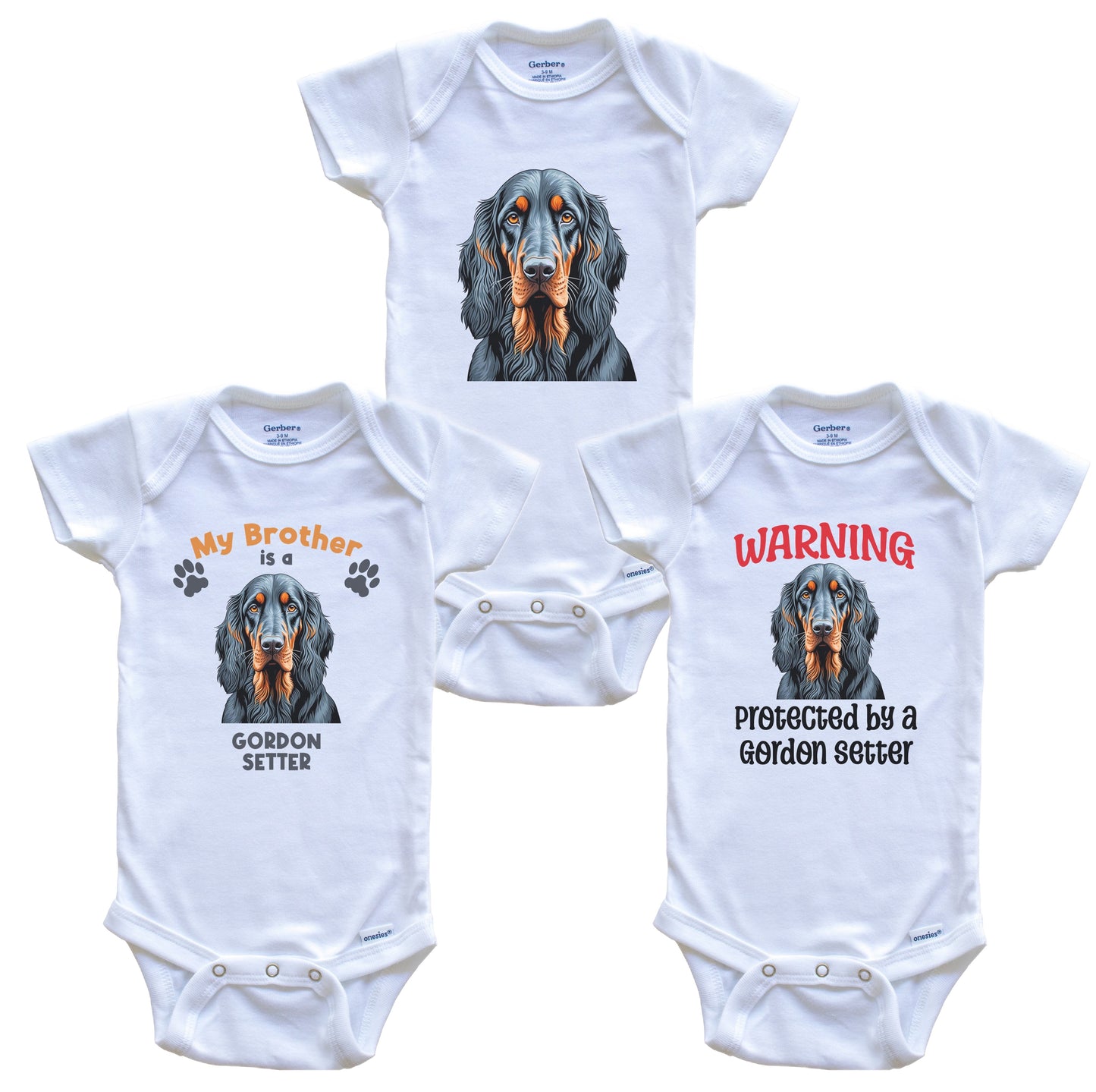 Brother is a Gordon Setter Funny Dog Breed Baby Bodysuit Bundle (3 Piece Set)