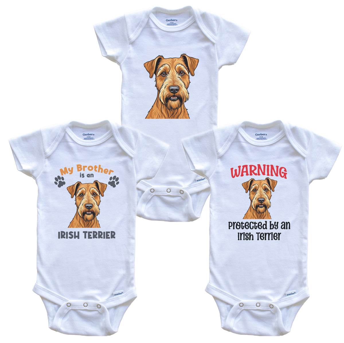 Brother is an Irish Terrier Funny Dog Breed Baby Bodysuit Bundle (3 Piece Set)