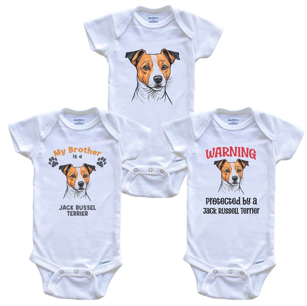 Brother is a Jack Russell Terrier Funny Dog Breed Baby Bodysuit Bundle (3 Piece Set)