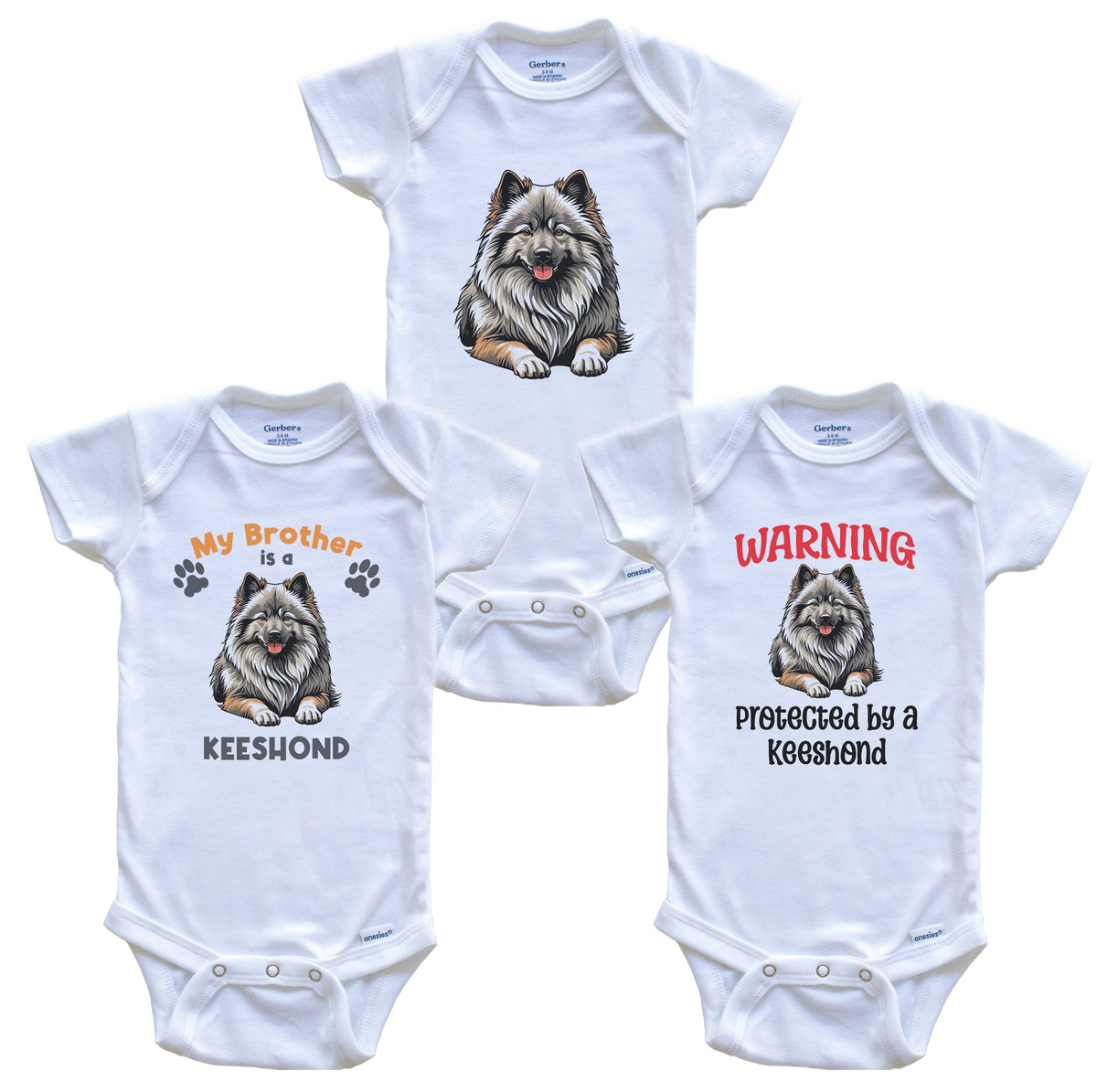 Brother is a Keeshond Funny Dog Breed Baby Bodysuit Bundle (3 Piece Set)