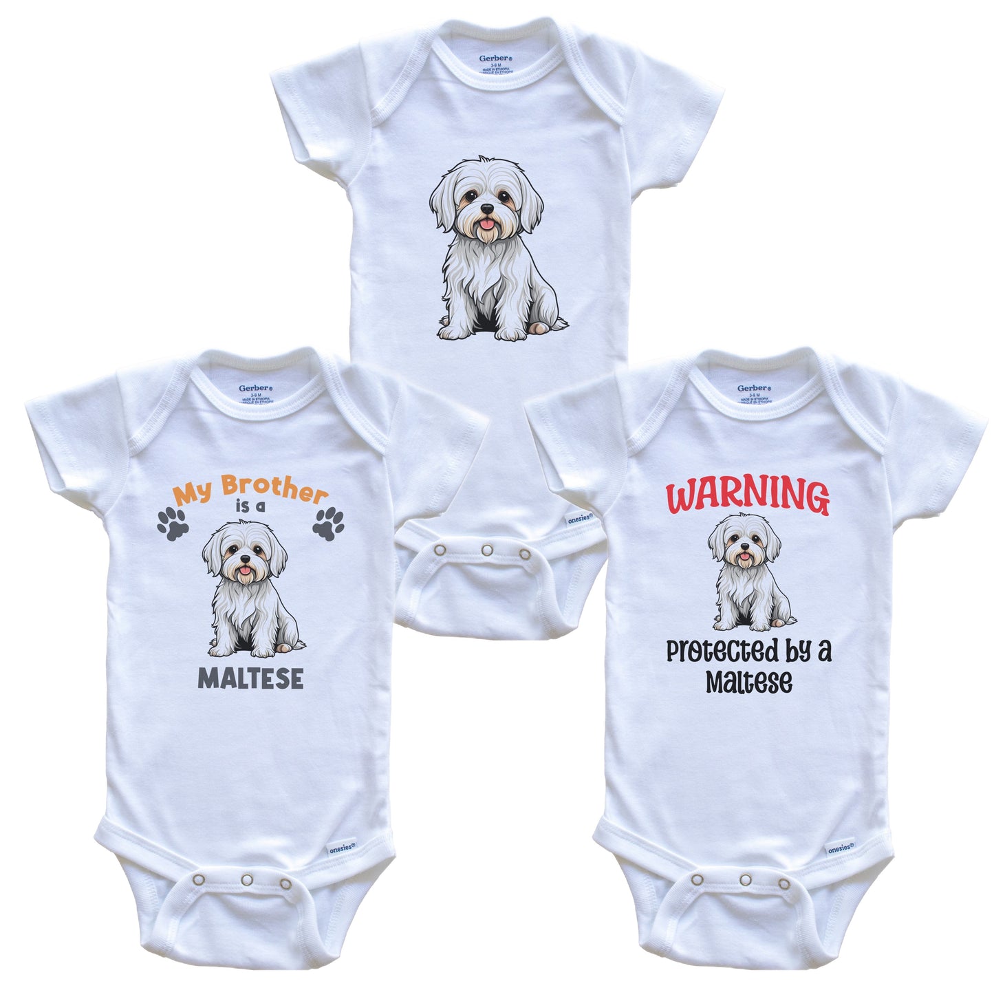 Brother is a Maltese Funny Dog Breed Baby Bodysuit Bundle (3 Piece Set)