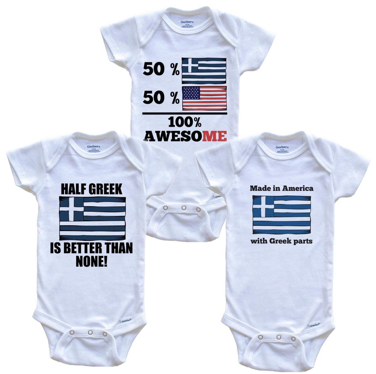 Greek American Baby Bodysuit Bundle (3 Piece Set)
