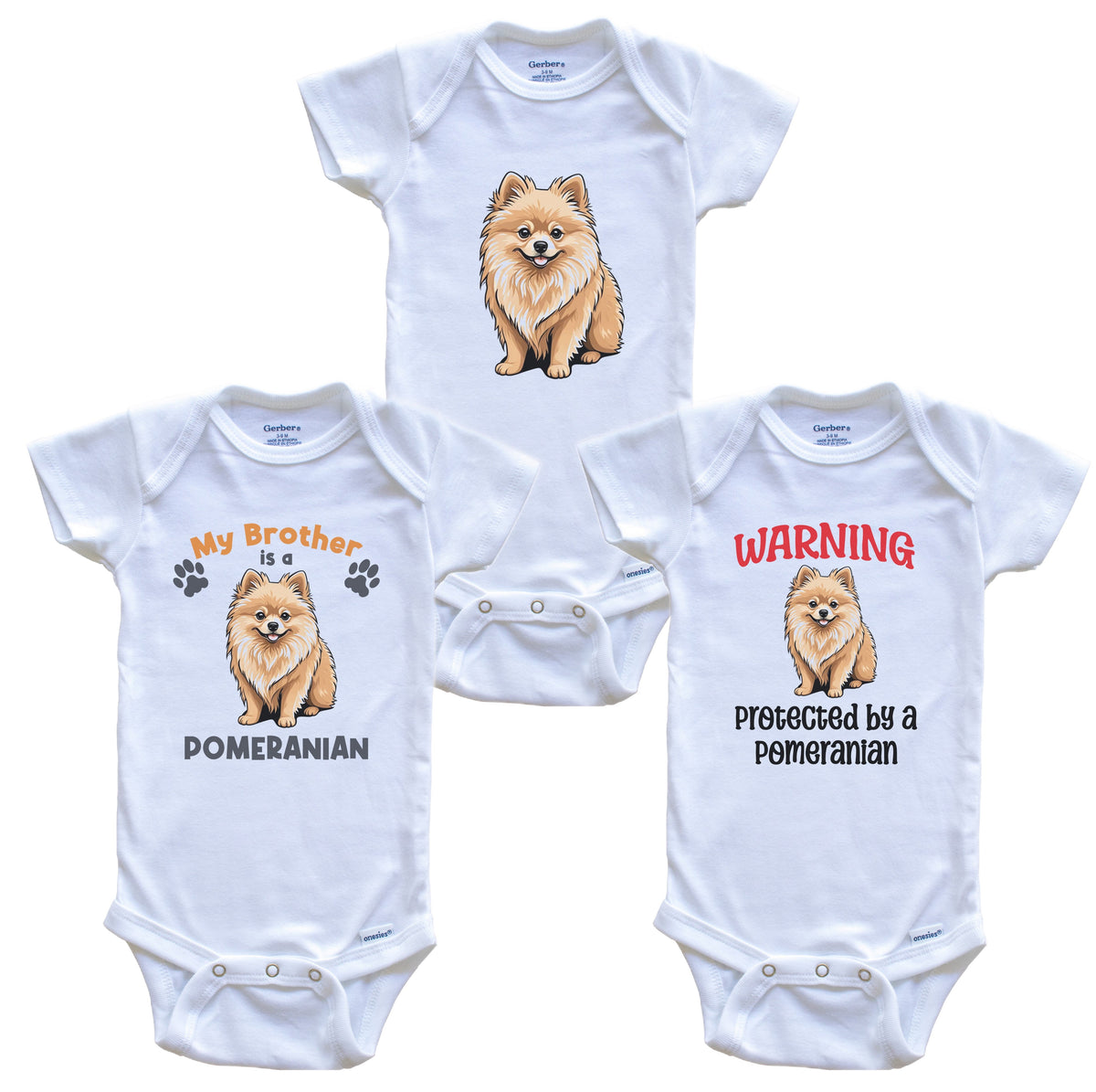 Brother is a Pomeranian Funny Dog Breed Baby Bodysuit Bundle (3 Piece Set)