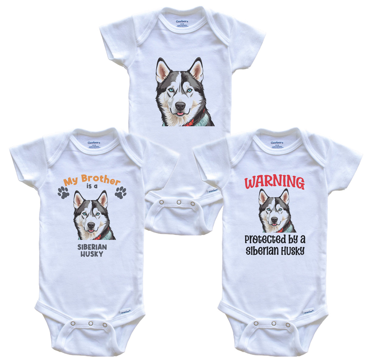 Brother is a Siberian Husky Funny Dog Breed Baby Bodysuit Bundle (3 Piece Set)