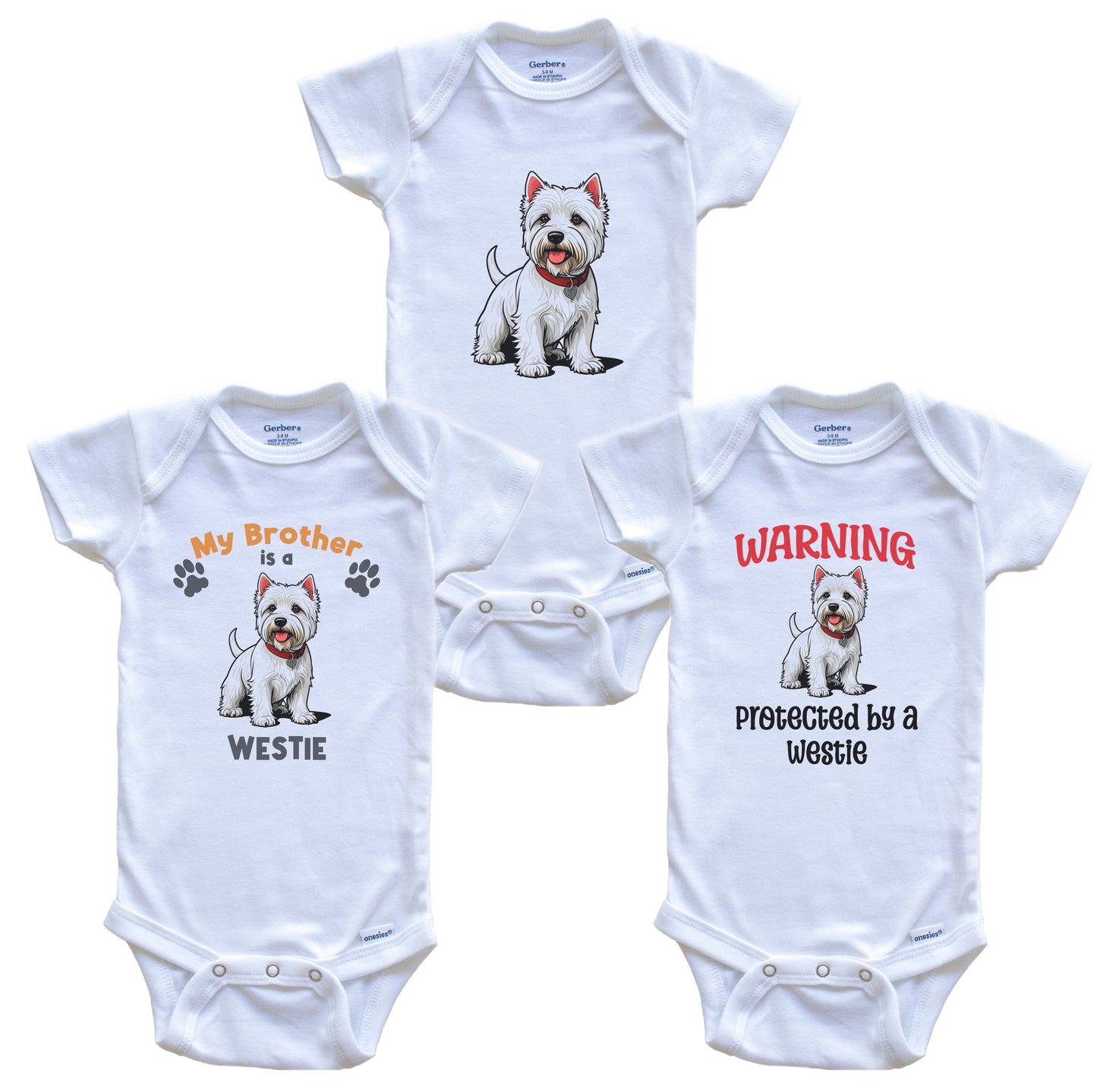 Brother is a Westie Funny Dog Breed Baby Bodysuit Bundle (3 Piece Set)