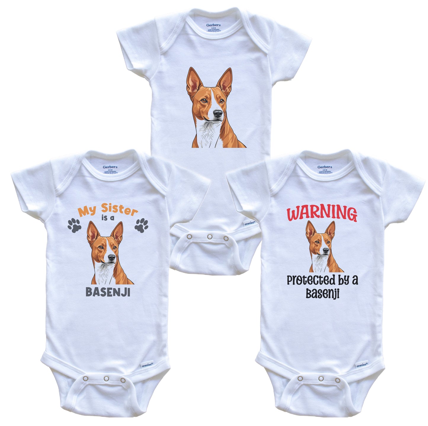 Sister is a Basenji Funny Dog Breed Baby Bodysuit Bundle (3 Piece Set)