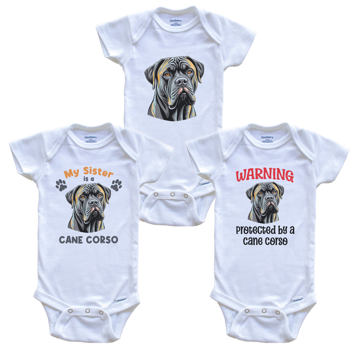 Sister is a Cane Corso Funny Dog Breed Baby Bodysuit Bundle (3 Piece Set)