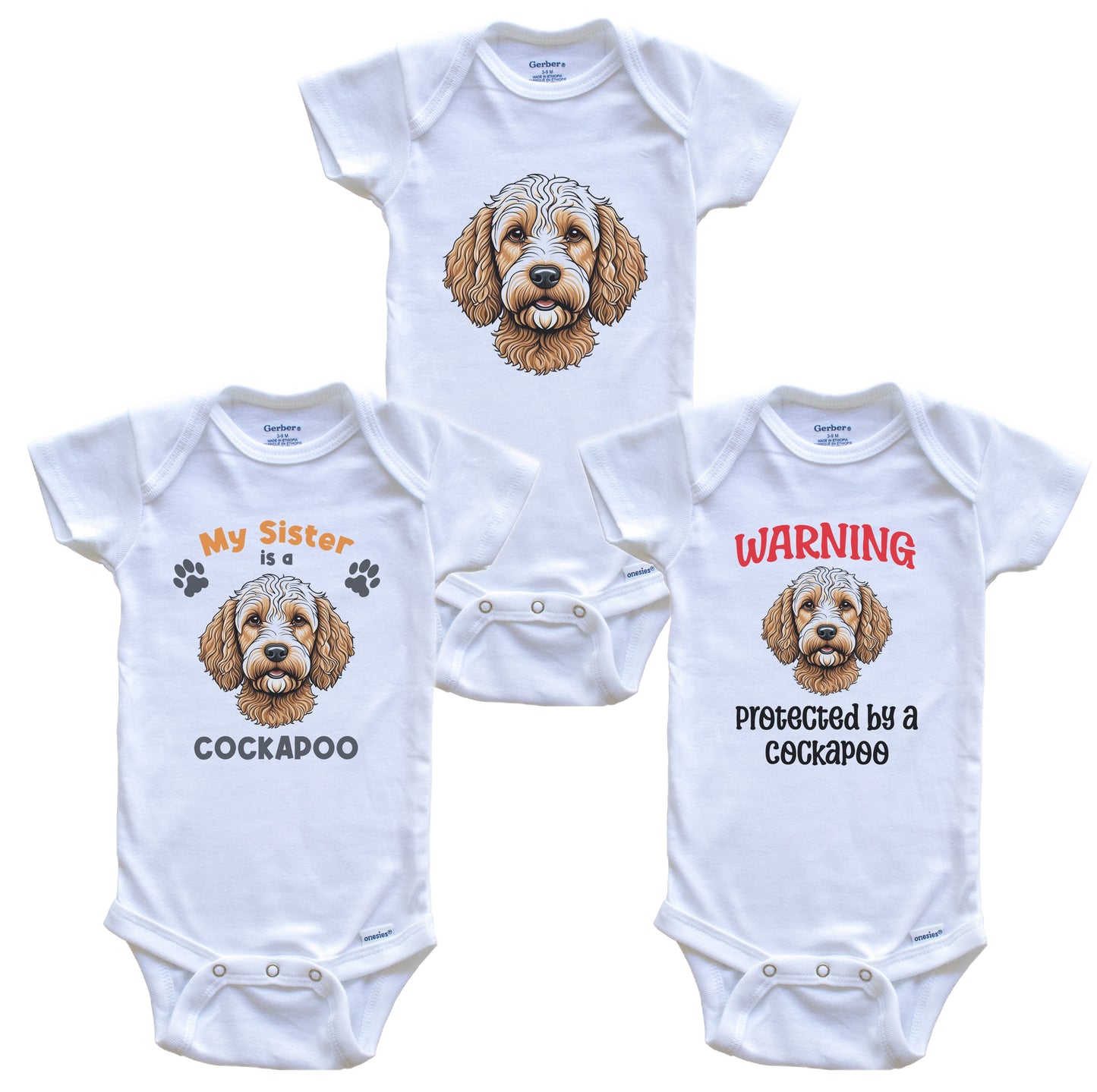 Sister is a Cockapoo Funny Dog Breed Baby Bodysuit Bundle (3 Piece Set)