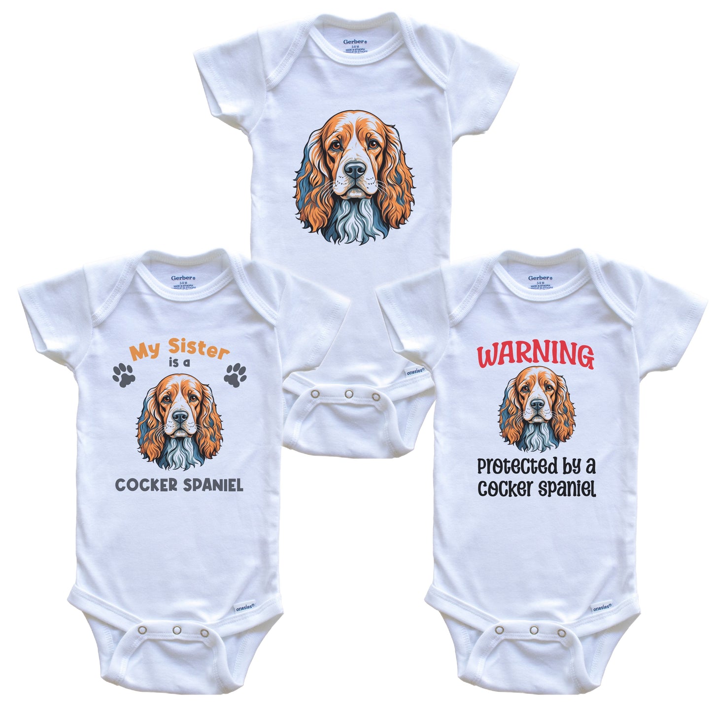 Sister is a Cocker Spaniel Funny Dog Breed Baby Bodysuit Bundle (3 Piece Set)