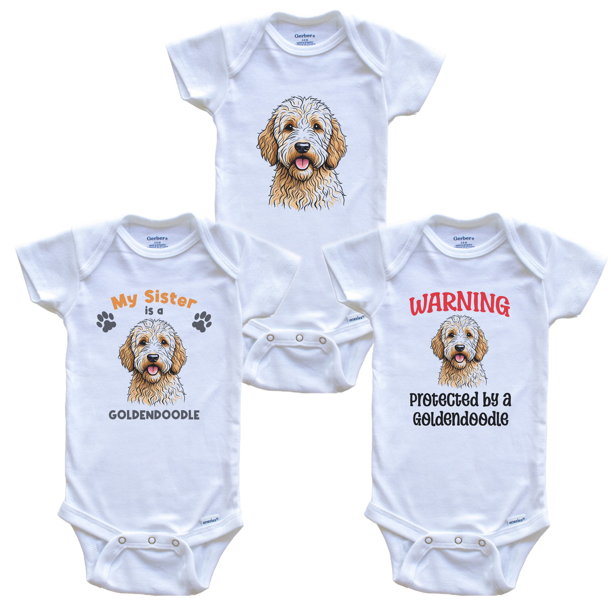 Sister is a Goldendoodle Funny Dog Breed Baby Bodysuit Bundle (3 Piece Set)