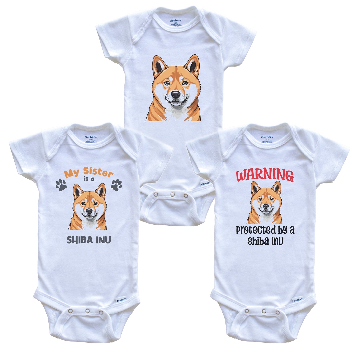 Sister is a Shiba Inu Funny Dog Breed Baby Bodysuit Bundle (3 Piece Set)