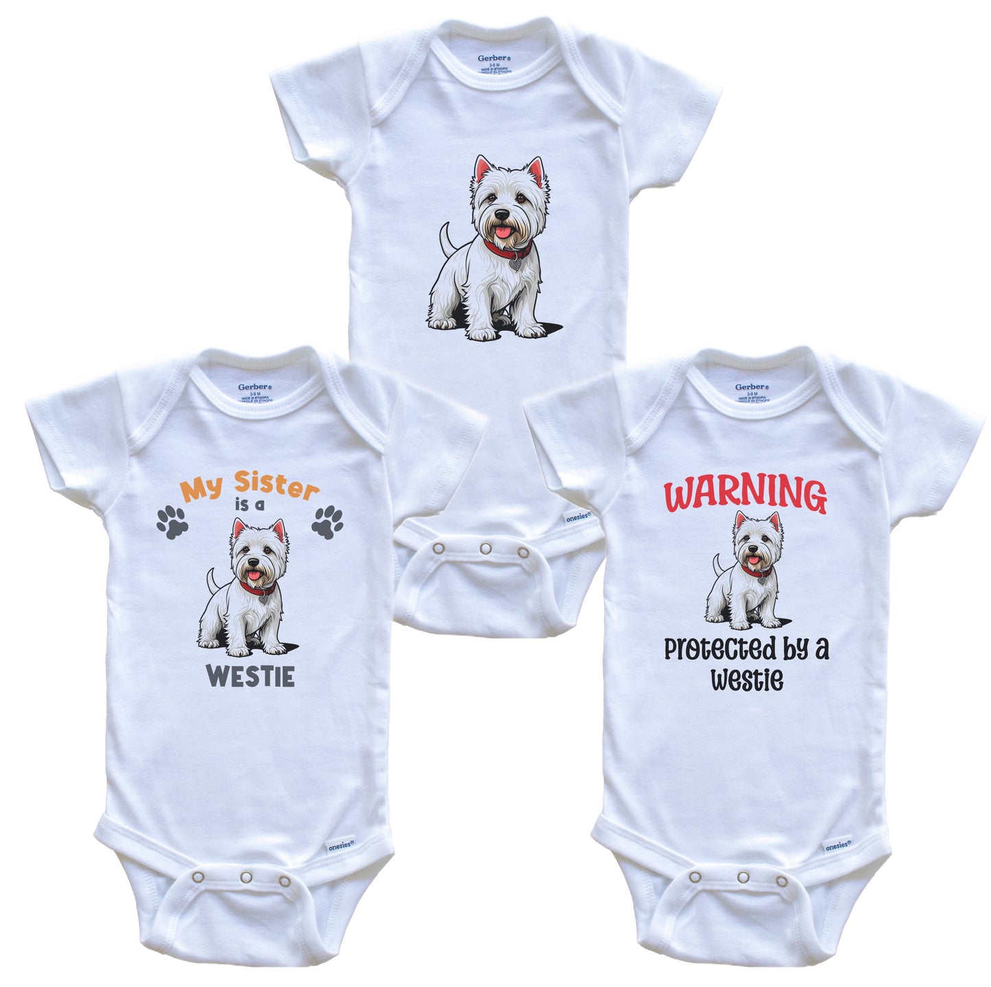 Sister is a Westie Funny Dog Breed Baby Bodysuit Bundle (3 Piece Set)