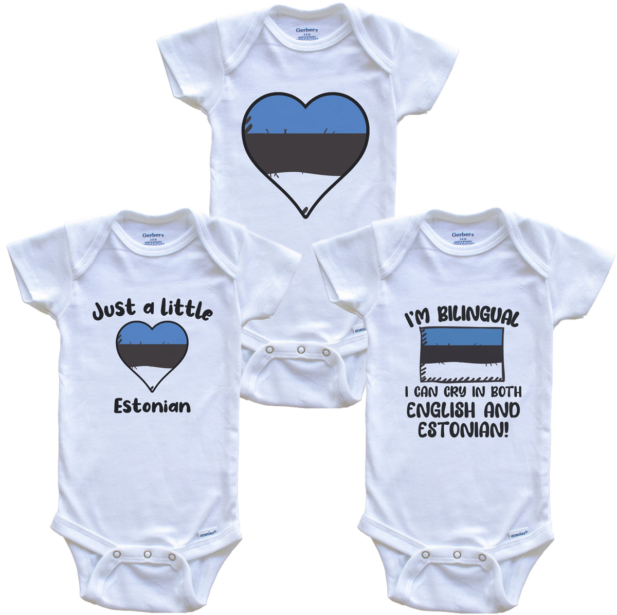 Estonia Flag Cry in Estonian Cute Estonian Baby Bodysuit Bundle (3 Piece Set)