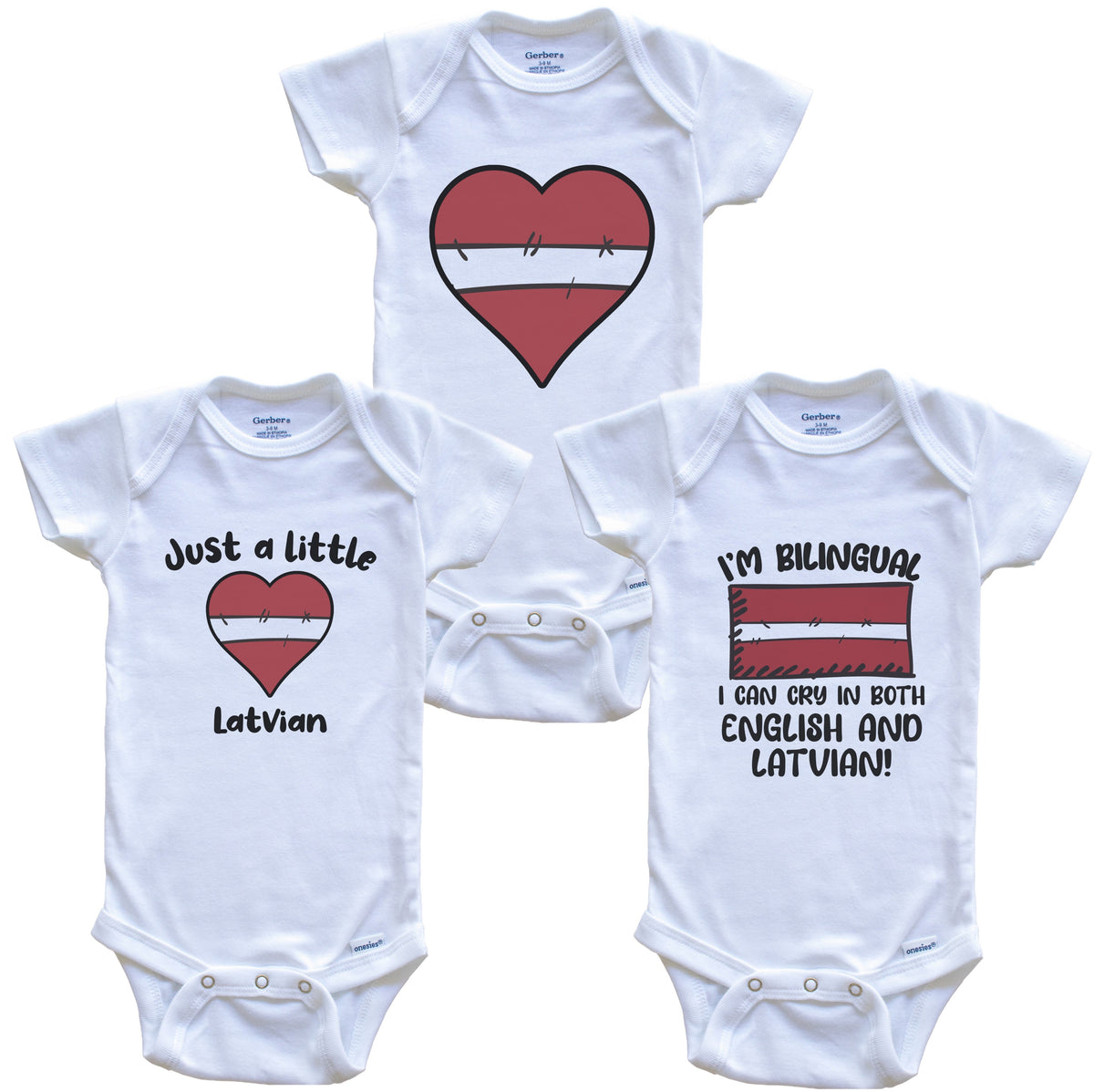 Latvia Flag Cry in Latvian Cute Latvian Baby Bodysuit Bundle (3 Piece Set)