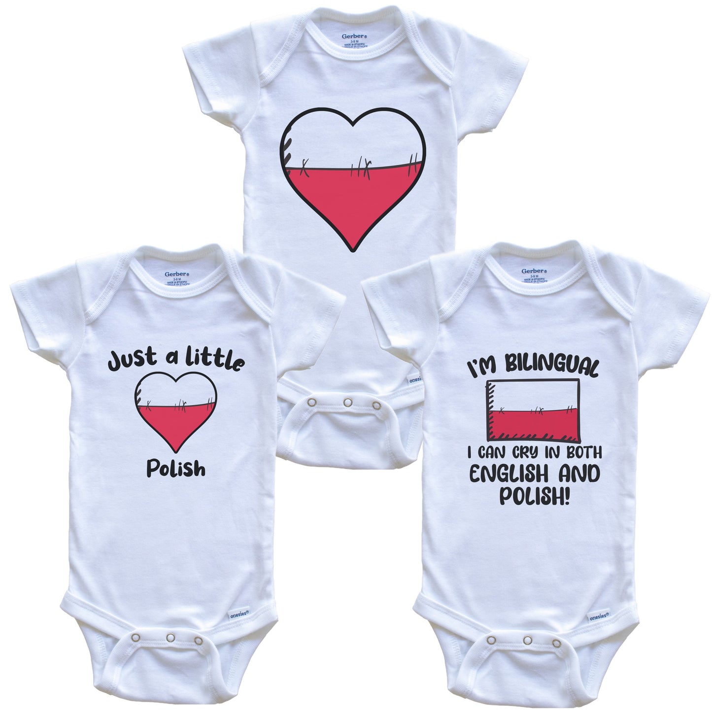 Poland Flag Cry in Polish Cute Polish Baby Bodysuit Bundle (3 Piece Set)