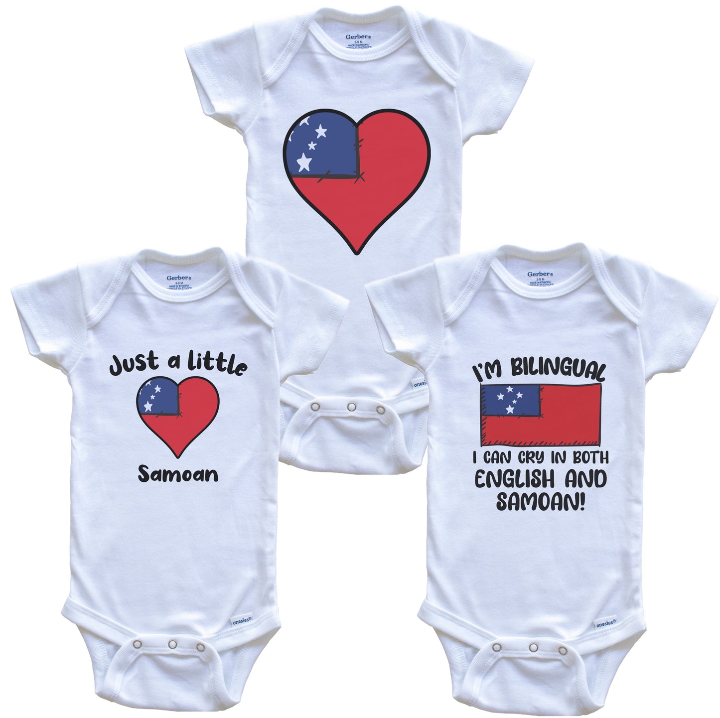 Samoa Flag Cry in Samoan Cute Samoan Baby Bodysuit Bundle (3 Piece Set)