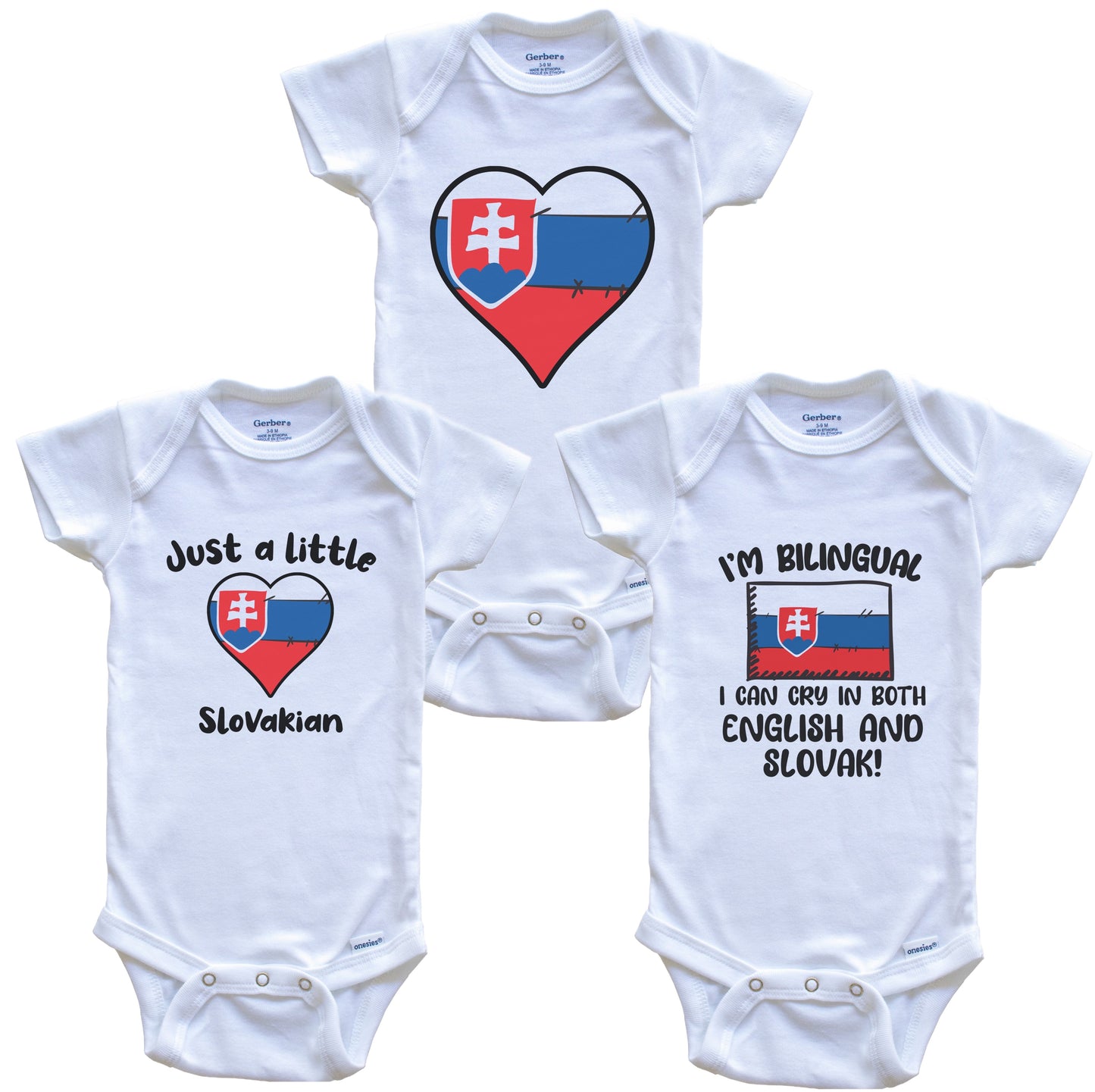 Slovakia Flag Cry in Slovak Cute Slovakian Baby Bodysuit Bundle (3 Piece Set)
