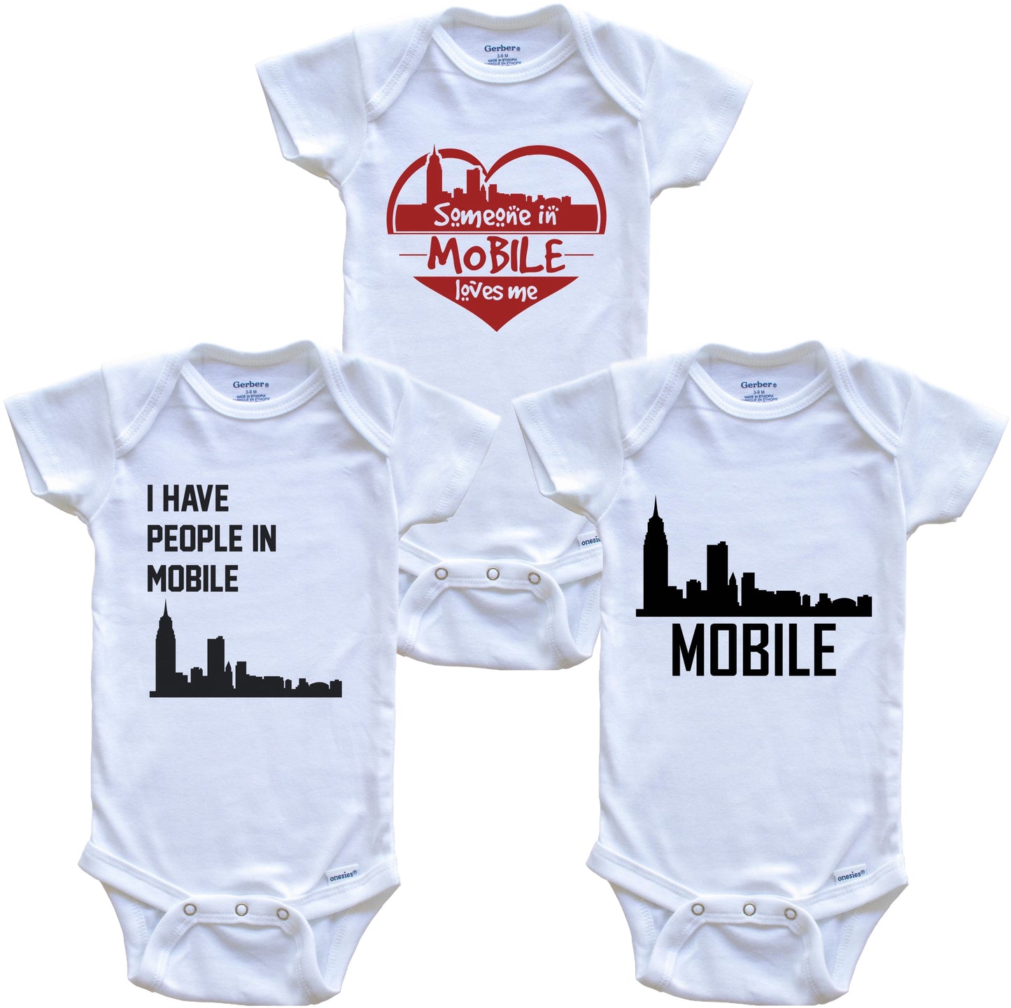 Mobile Alabama Skyline Baby Bodysuit Bundle (3 Piece Set)