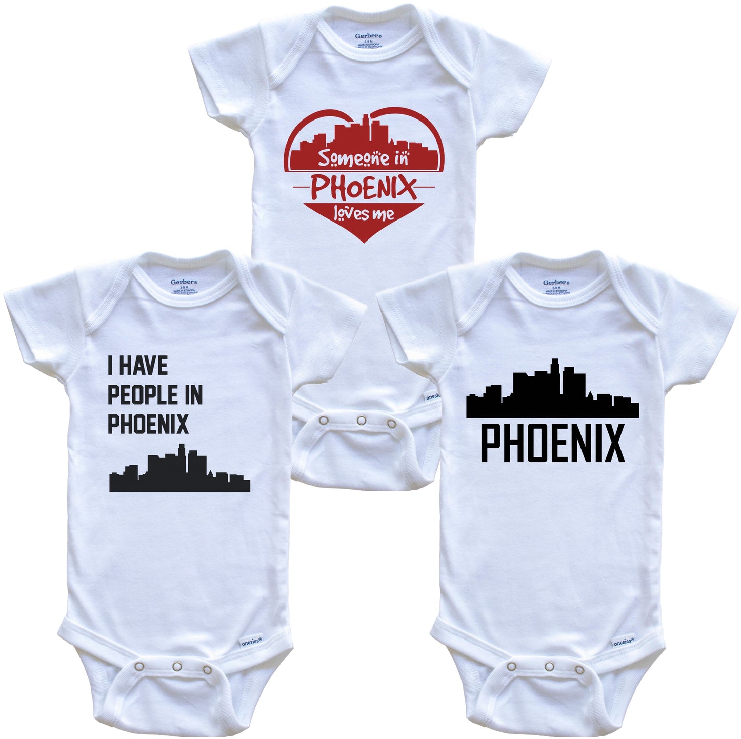Phoenix Arizona Skyline Baby Bodysuit Bundle (3 Piece Set)