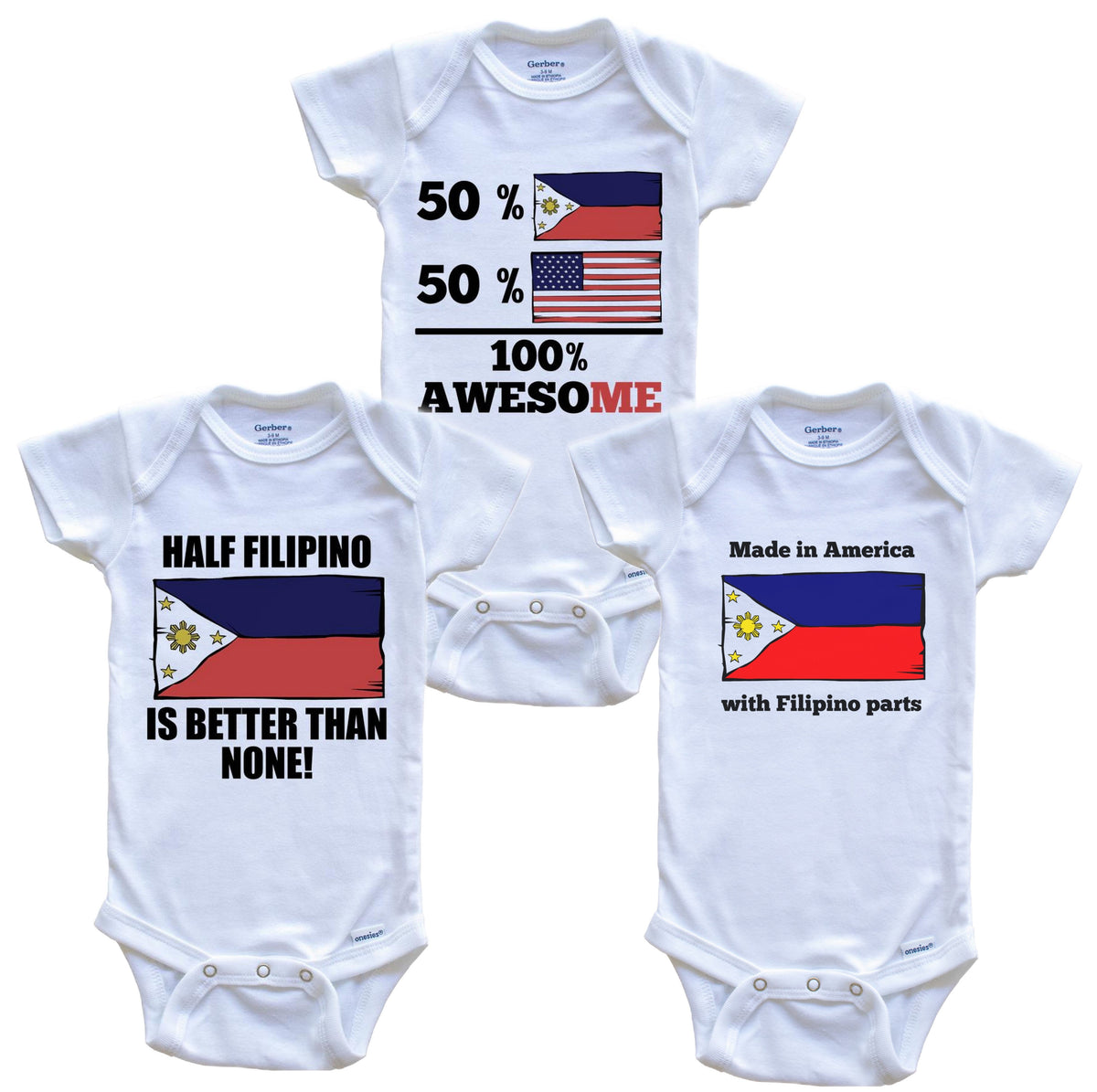 Filipino American Baby Bodysuit Bundle (3 Piece Set)