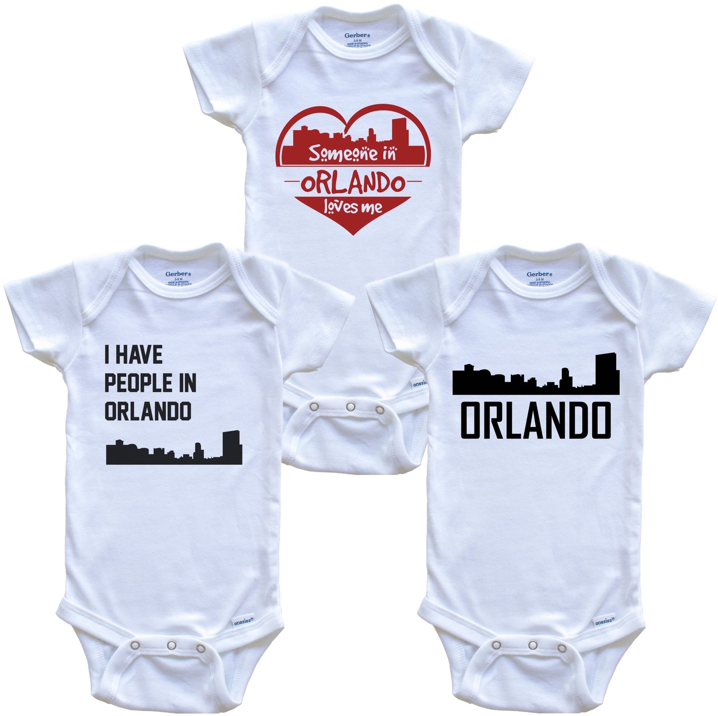 Orlando Florida Skyline Baby Bodysuit Bundle (3 Piece Set)