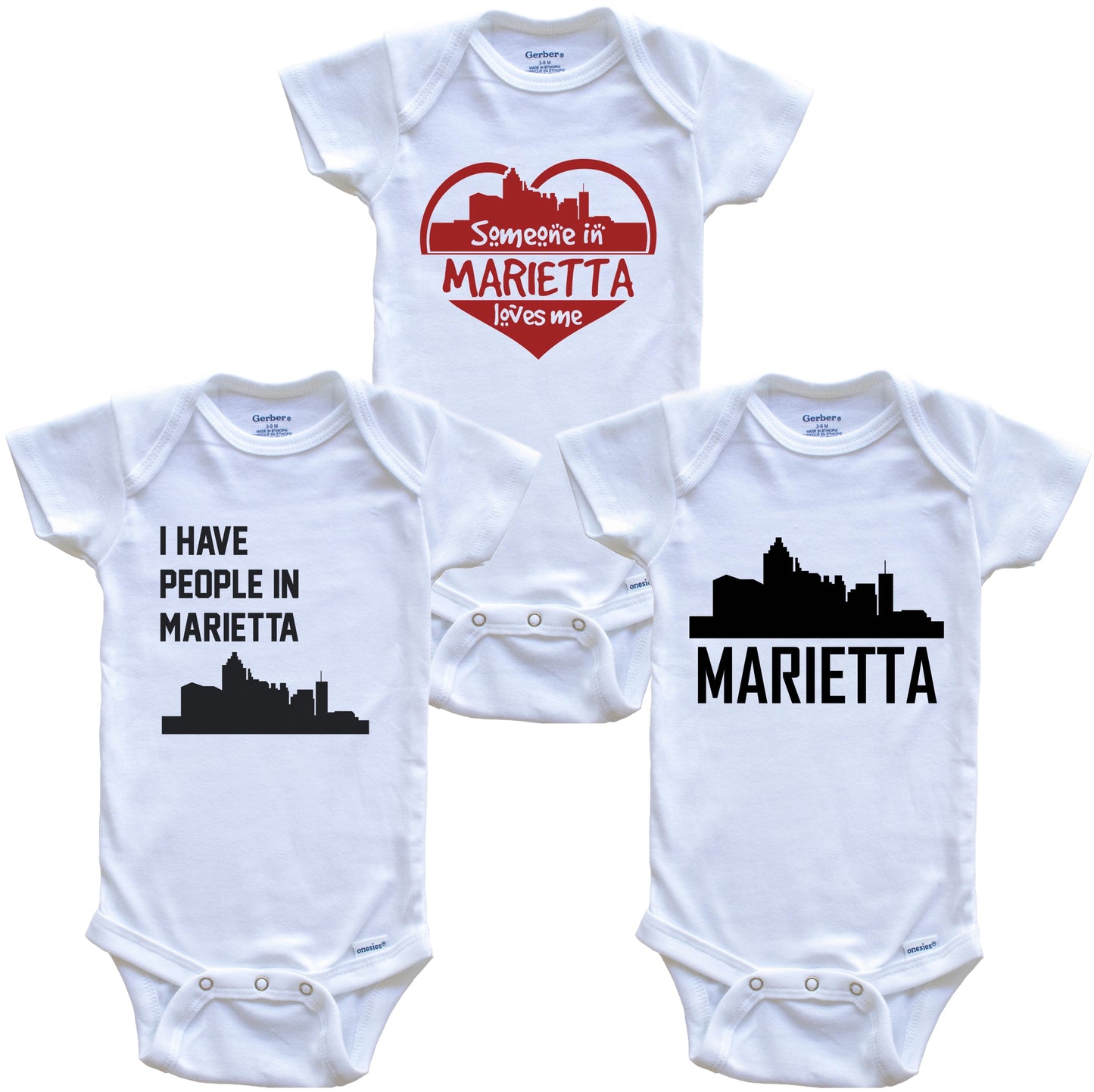 Marietta Georgia Skyline Baby Bodysuit Bundle (3 Piece Set)