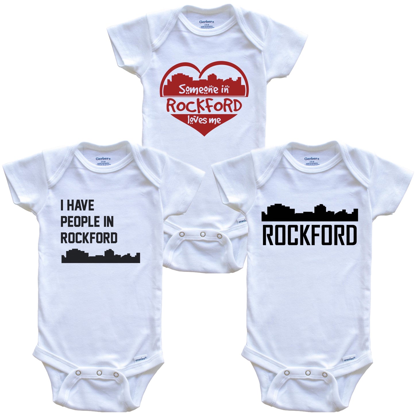 Rockford Illinois Skyline Baby Bodysuit Bundle (3 Piece Set)