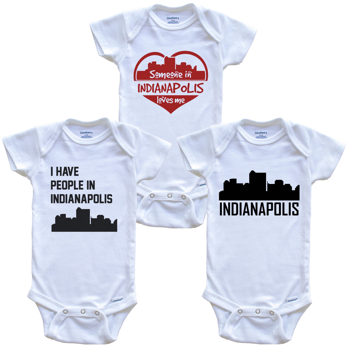 Indianapolis Indiana Skyline Baby Bodysuit Bundle (3 Piece Set)