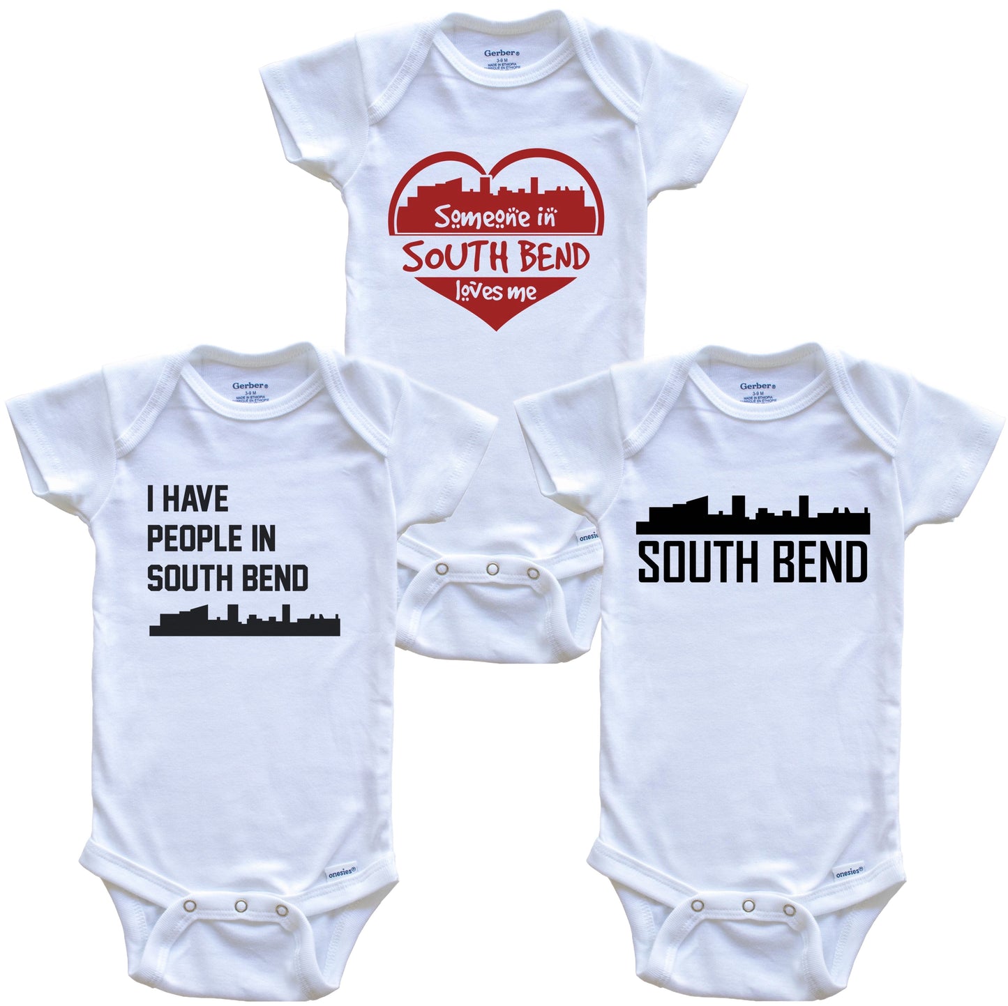 South Bend Indiana Skyline Baby Bodysuit Bundle (3 Piece Set)