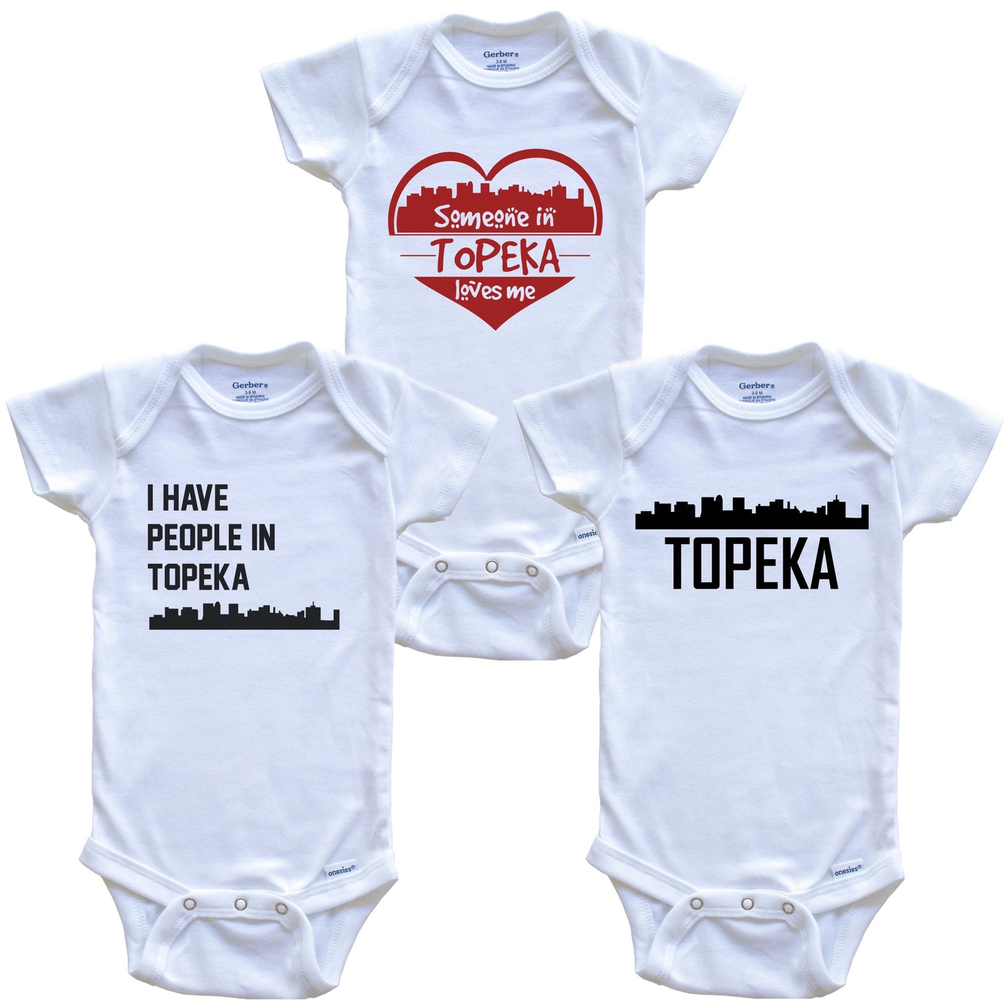 Topeka Kansas Skyline Baby Bodysuit Bundle (3 Piece Set)