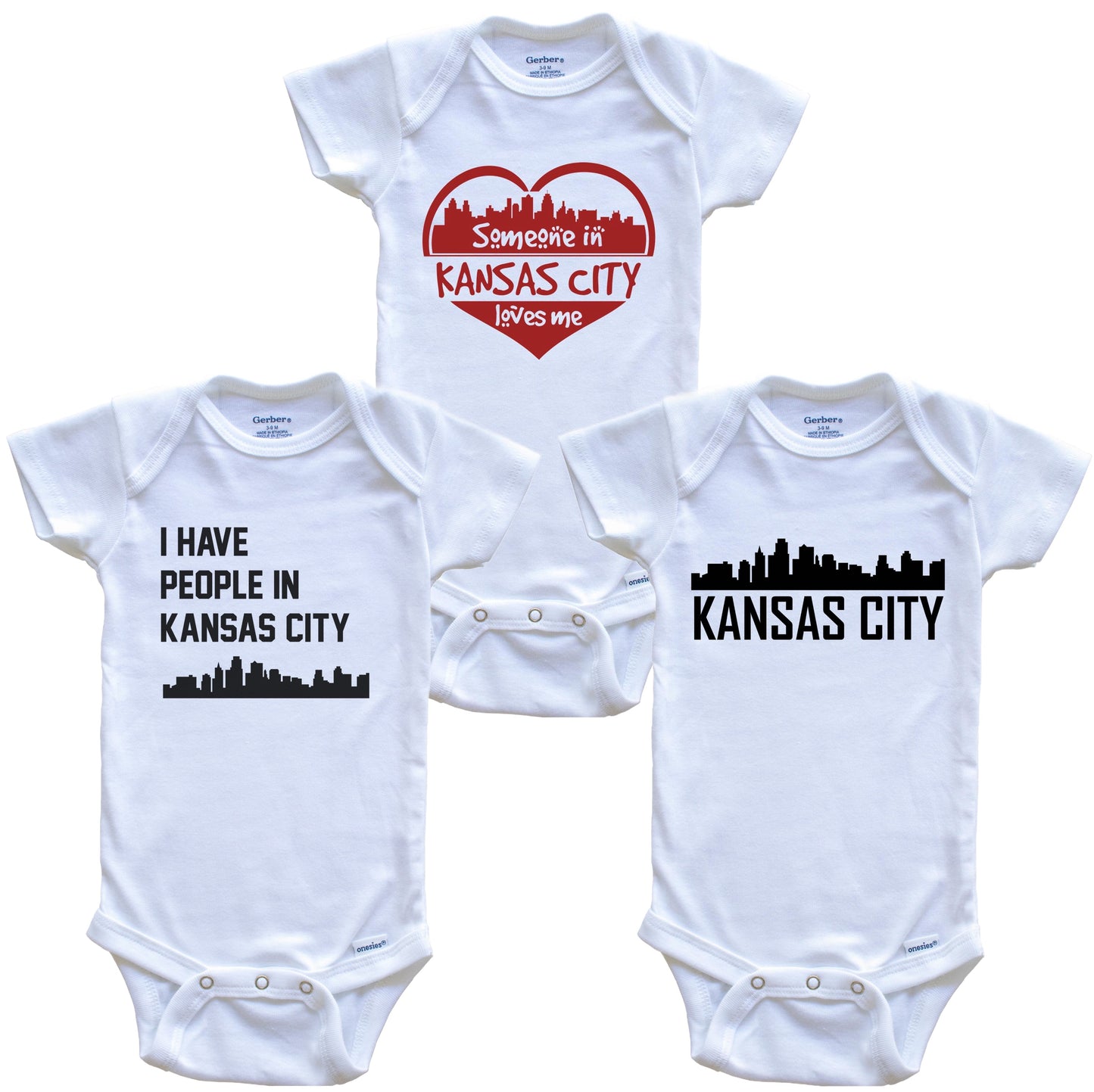 Kansas City Kansas Skyline Baby Bodysuit Bundle (3 Piece Set)
