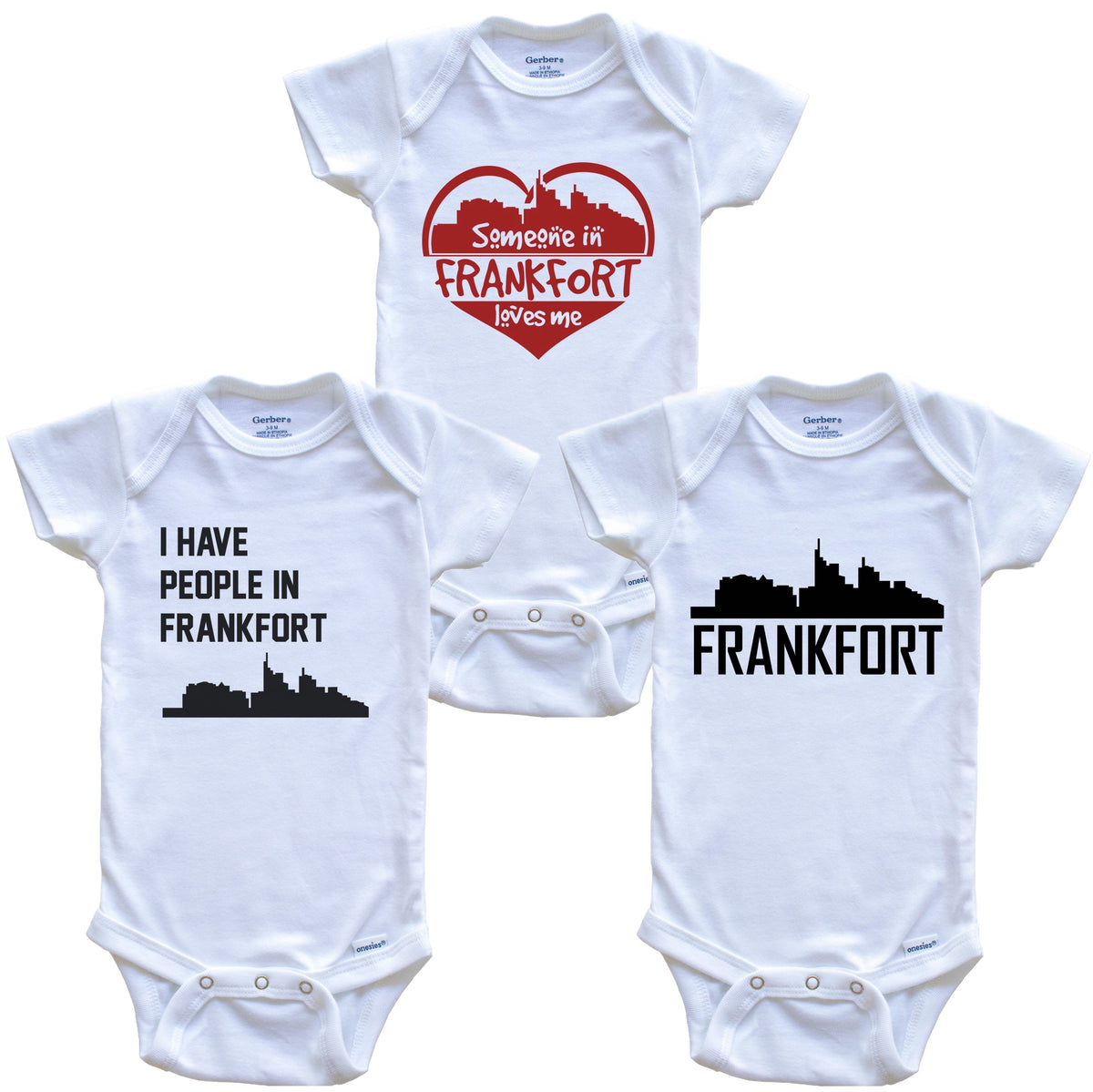 Frankfort Kentucky Skyline Baby Bodysuit Bundle (3 Piece Set)