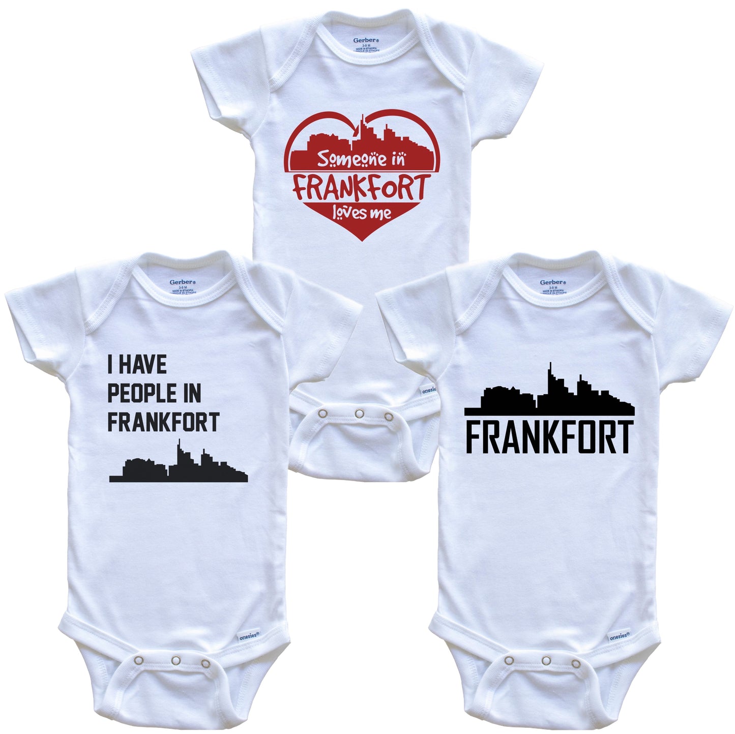 Frankfort Kentucky Skyline Baby Bodysuit Bundle (3 Piece Set)