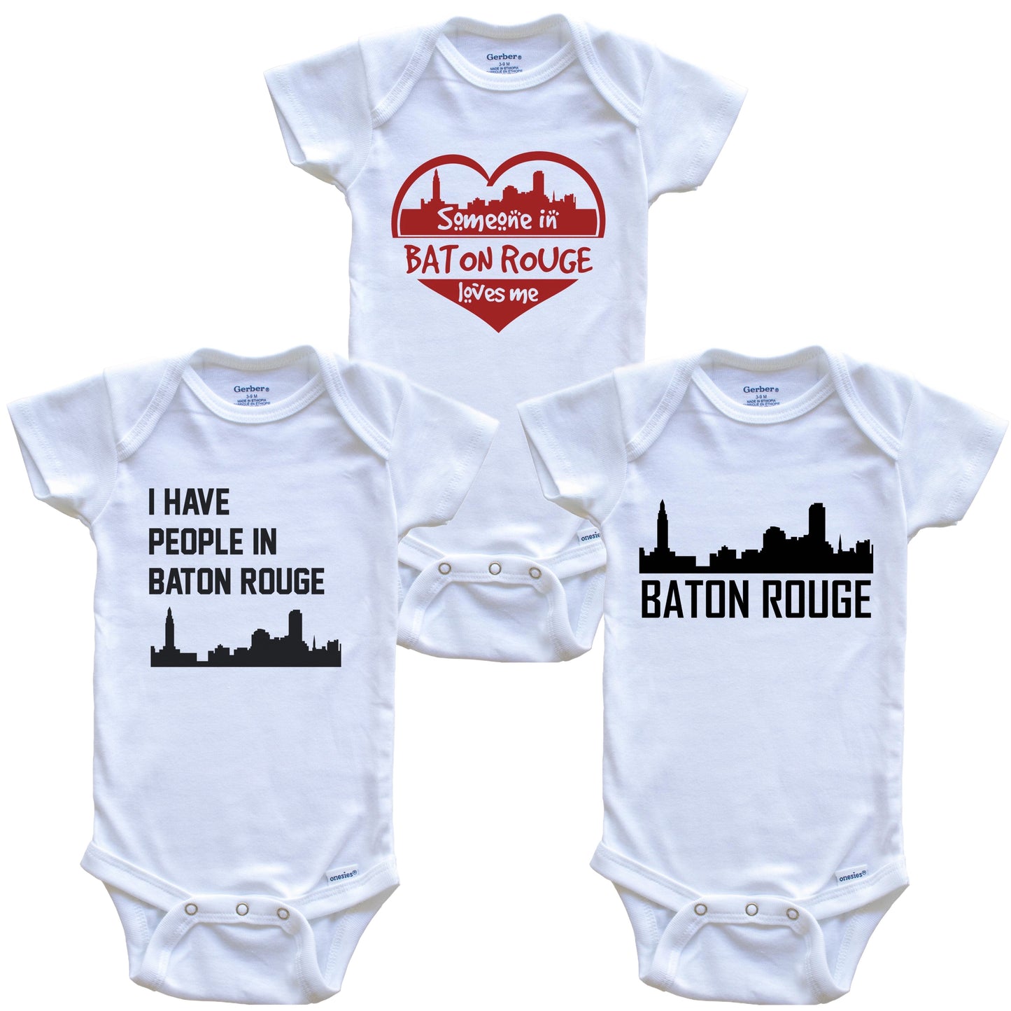 Baton Rouge Louisiana Skyline Baby Bodysuit Bundle (3 Piece Set)