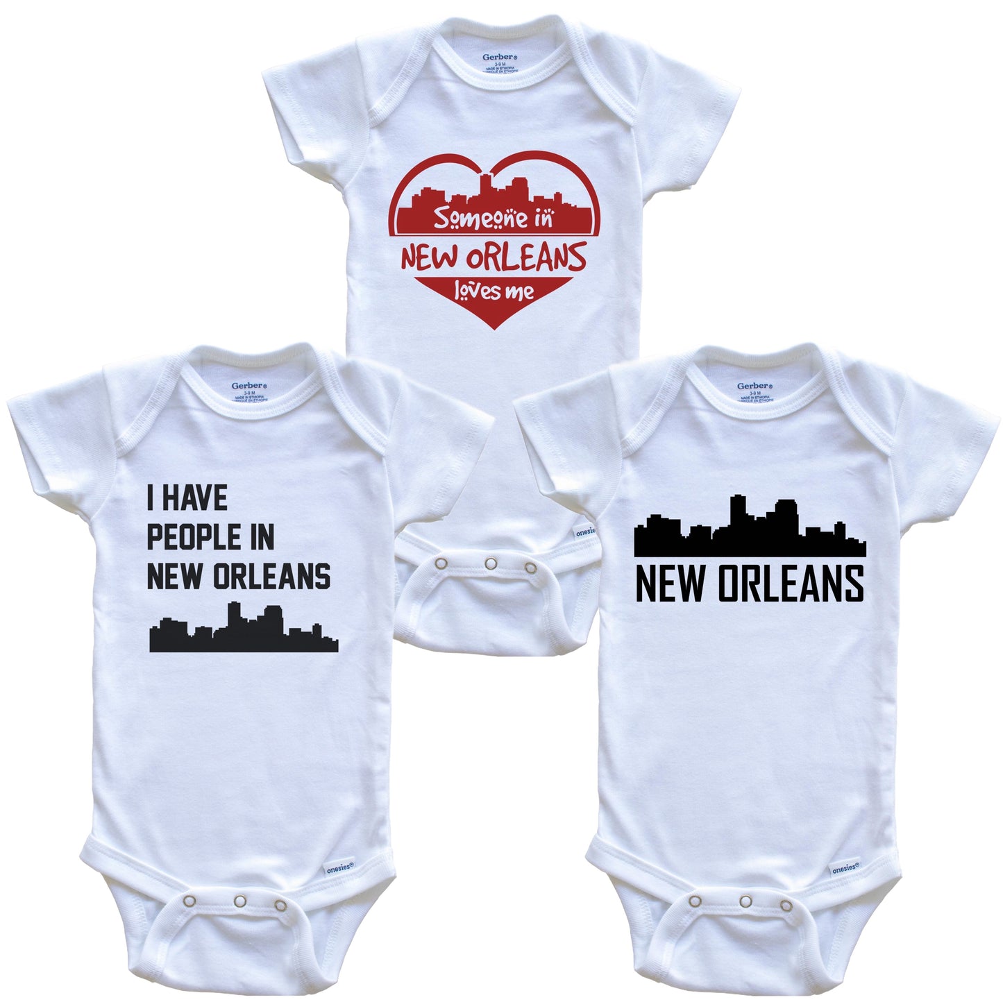 New Orleans Louisiana Skyline Baby Bodysuit Bundle (3 Piece Set)