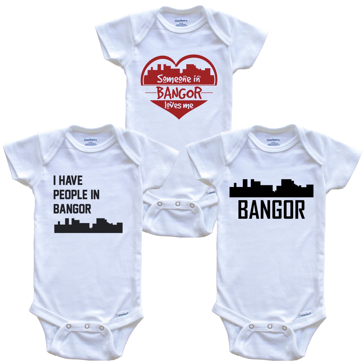 Bangor Maine Skyline Baby Bodysuit Bundle (3 Piece Set)