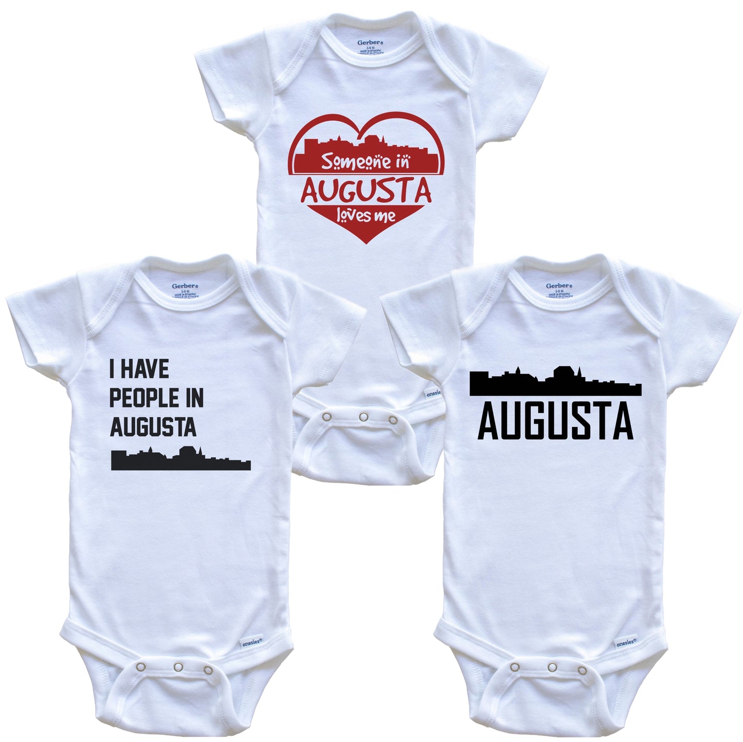 Augusta Maine Skyline Baby Bodysuit Bundle (3 Piece Set)