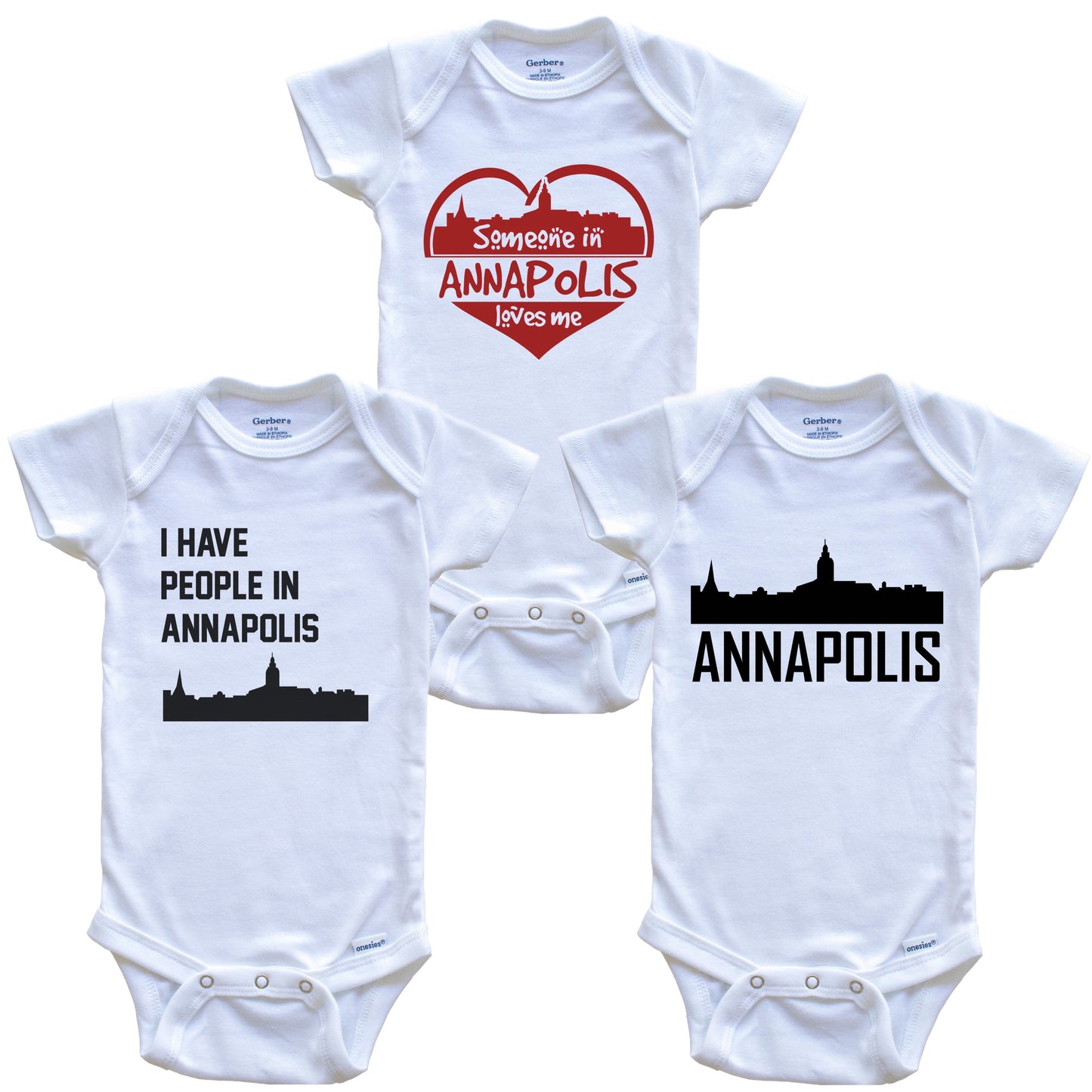 Annapolis Maryland Skyline Baby Bodysuit Bundle (3 Piece Set)