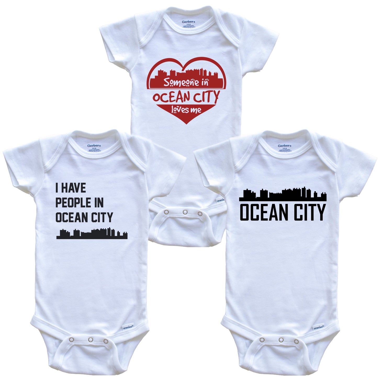 Ocean City Maryland Skyline Baby Bodysuit Bundle (3 Piece Set)