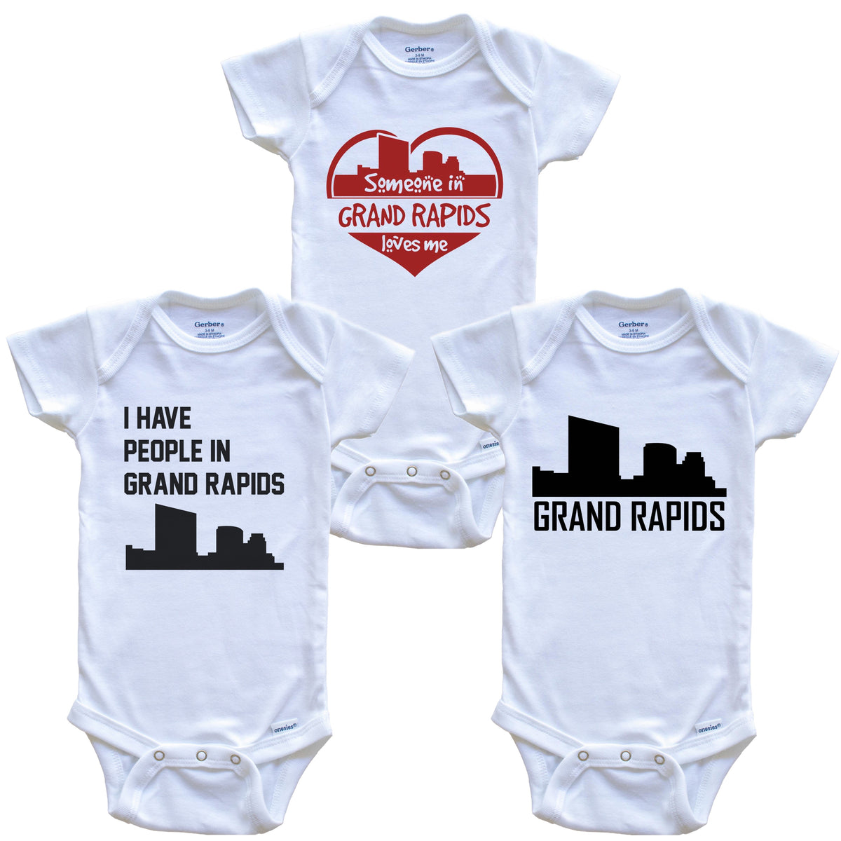 Grand Rapids Michigan Skyline Baby Bodysuit Bundle (3 Piece Set)