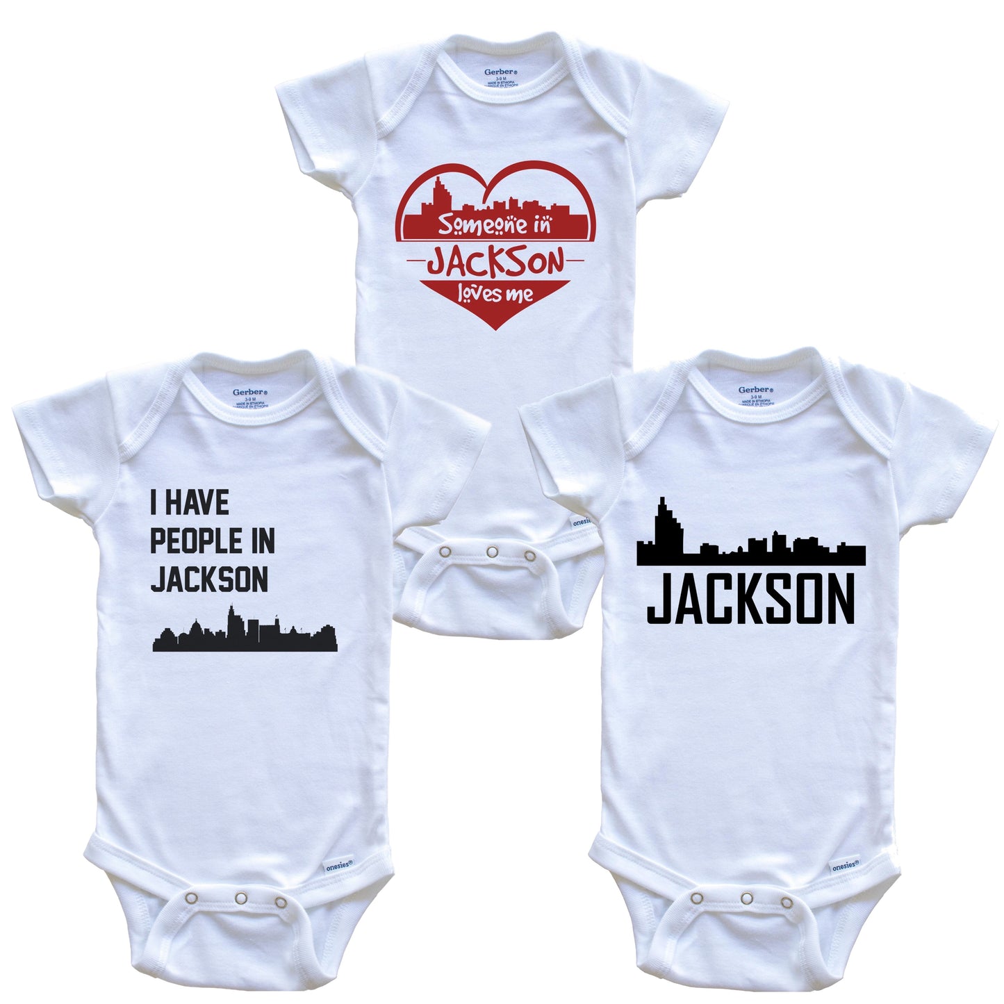 Jackson Mississippi Skyline Baby Bodysuit Bundle (3 Piece Set)