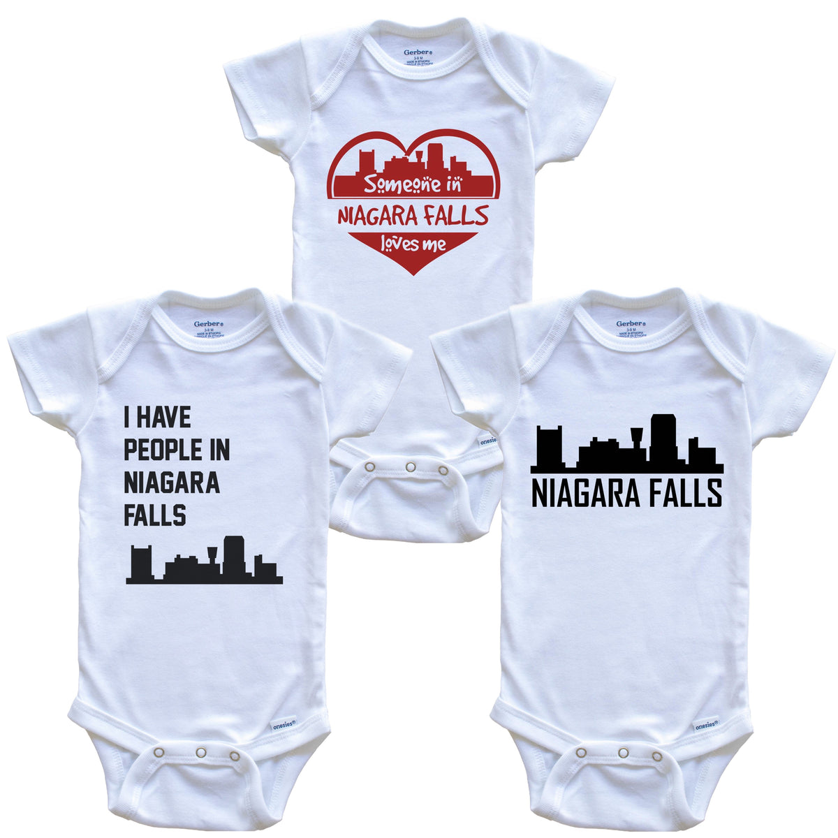 Niagara Falls New York Skyline Baby Bodysuit Bundle (3 Piece Set)