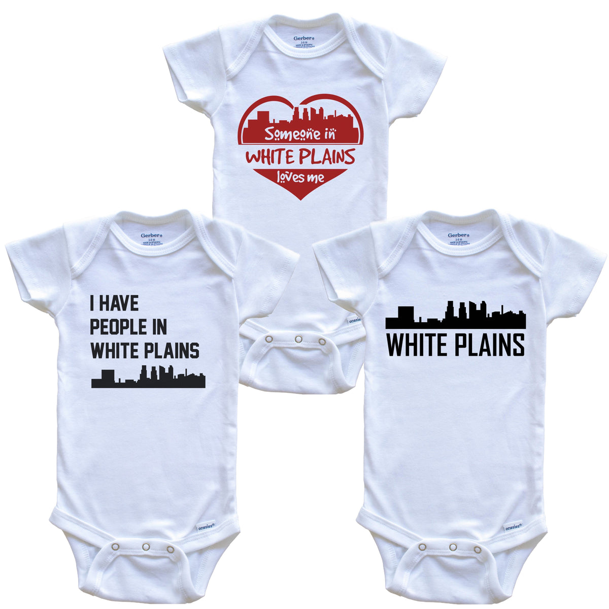 White Plains New York Skyline Baby Bodysuit Bundle (3 Piece Set)