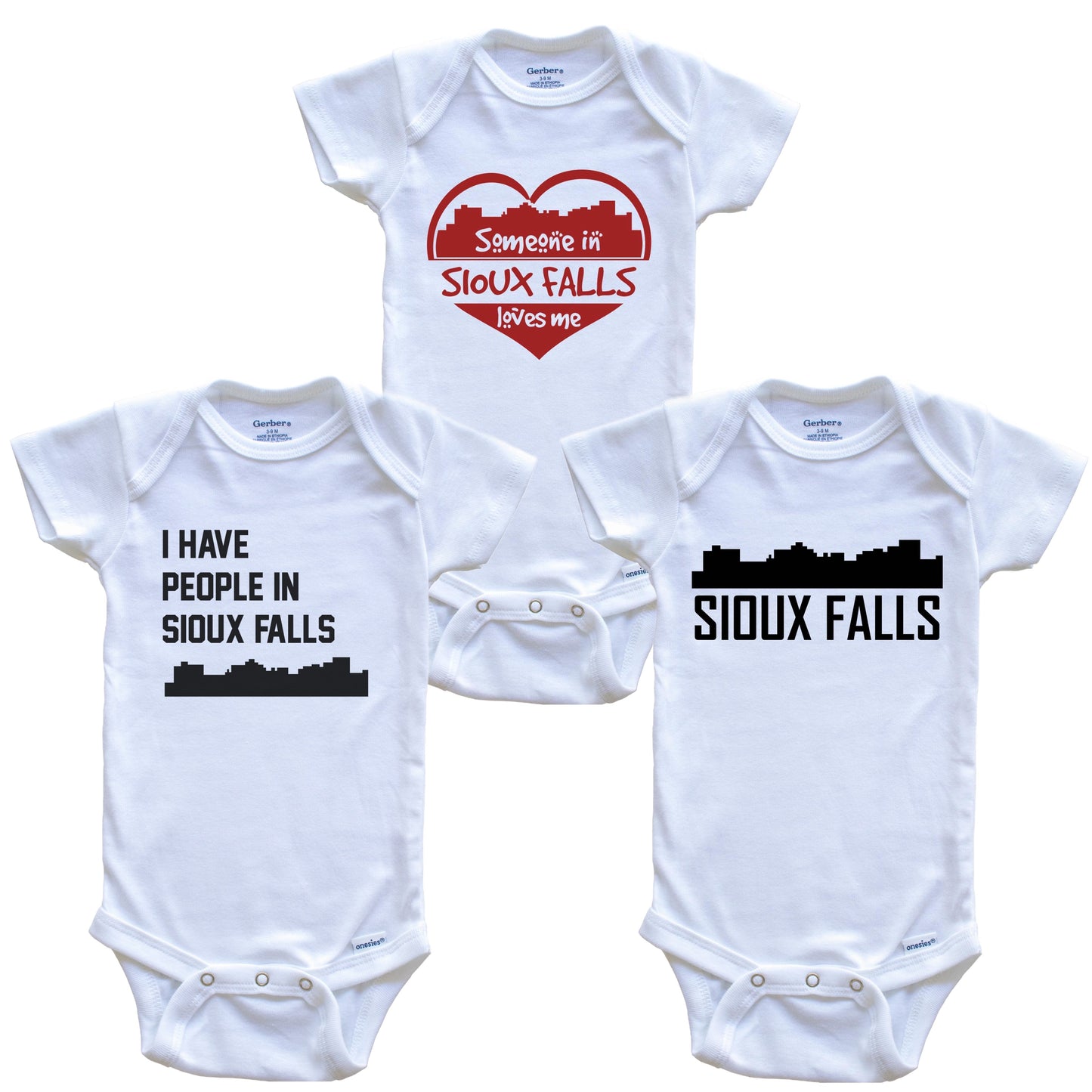 Sioux Falls South Dakota Skyline Baby Bodysuit Bundle (3 Piece Set)