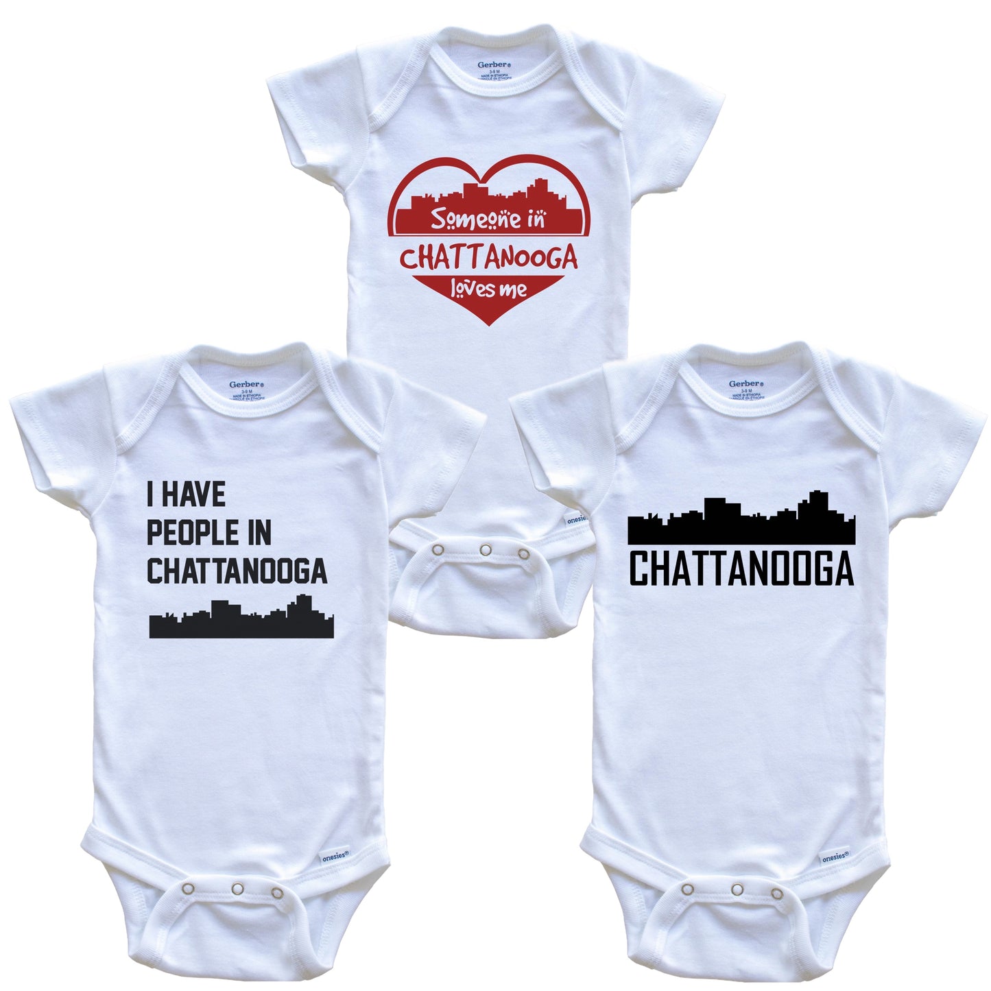 Chattanooga Tennessee Skyline Baby Bodysuit Bundle (3 Piece Set)