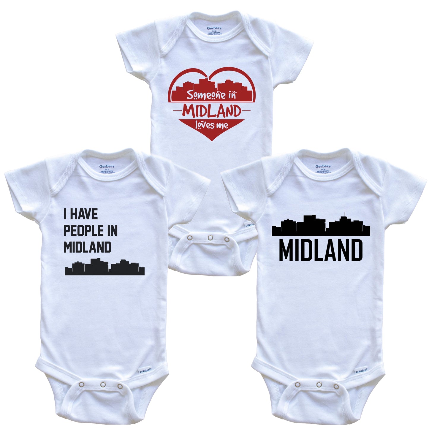 Midland Texas Skyline Baby Bodysuit Bundle (3 Piece Set)