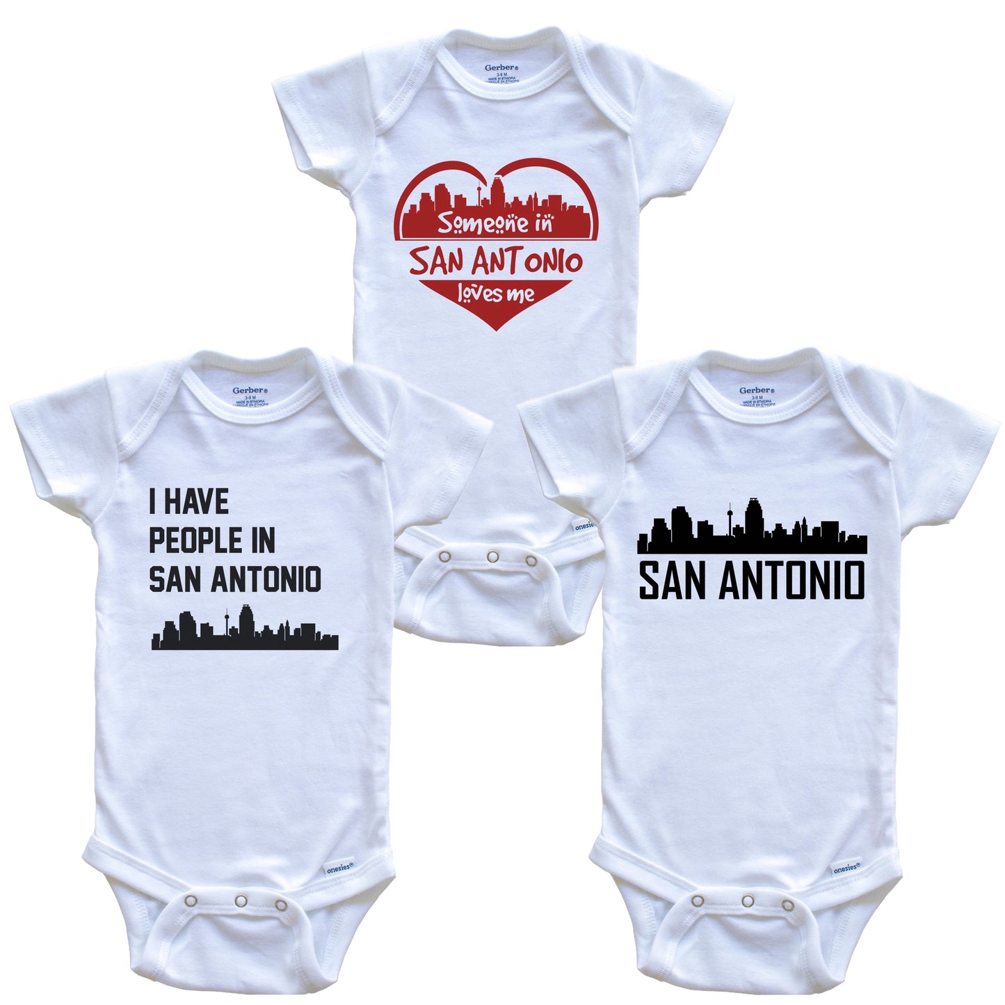San Antonio Texas Skyline Baby Bodysuit Bundle (3 Piece Set)